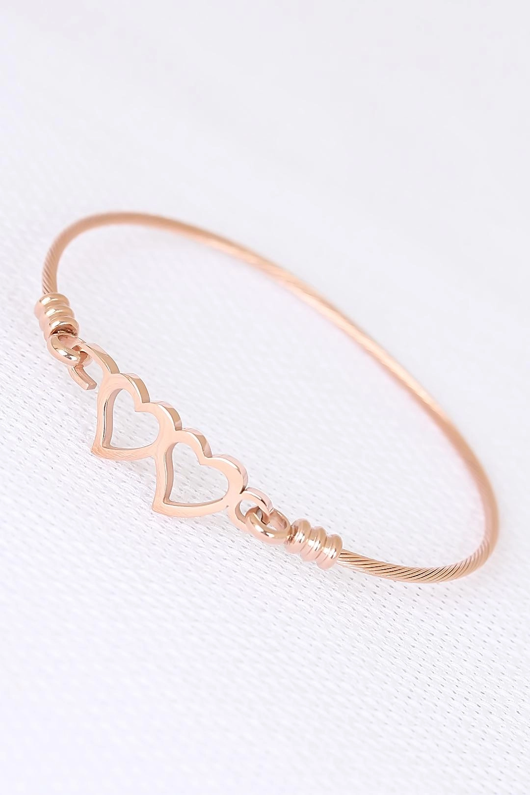 Rose Çelik Çift Kalp Figürlü Erkek Kelepçe Bileklik