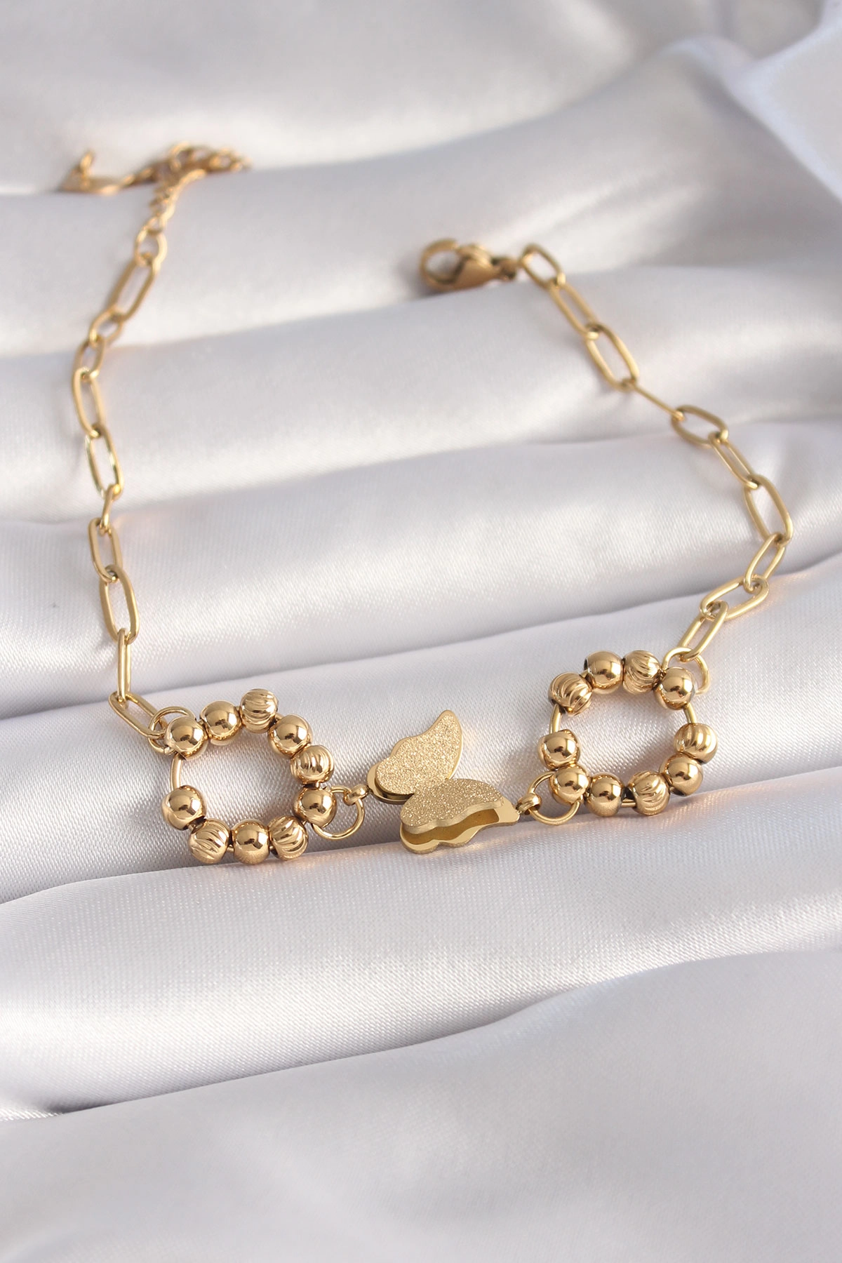 316L Çelik Gold Renk Simli Kelebek Figür Kadın Bileklik