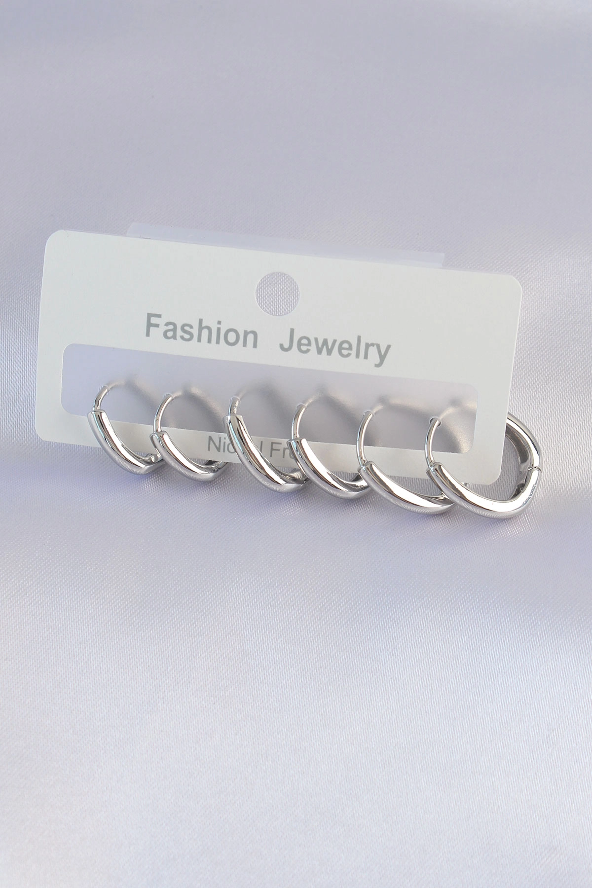 Pirinç Gümüş Renk Oval Küpe Seti