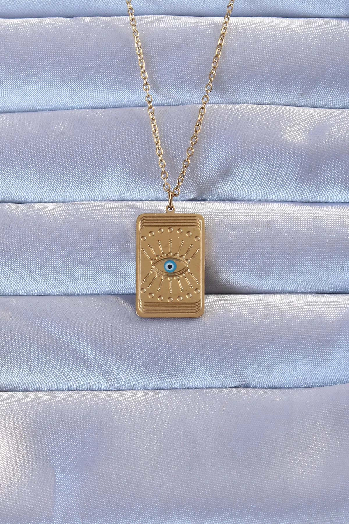 316L Altın Renk İşlemeli Nazarlı Göz Model Vintage Kolye