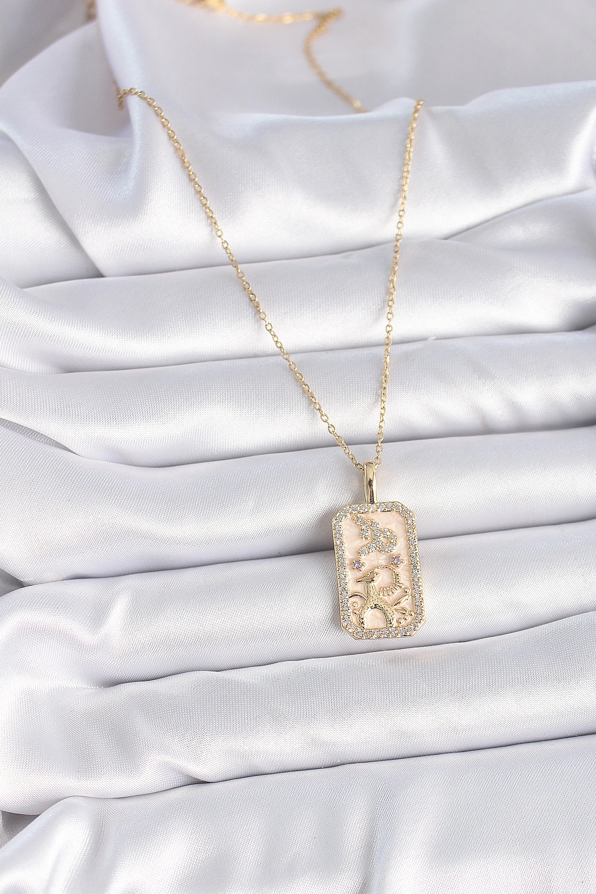 316L Çelik Gold Renk Zincir Oğlak Burcu Zirkon Taşlı Kadın Kolye