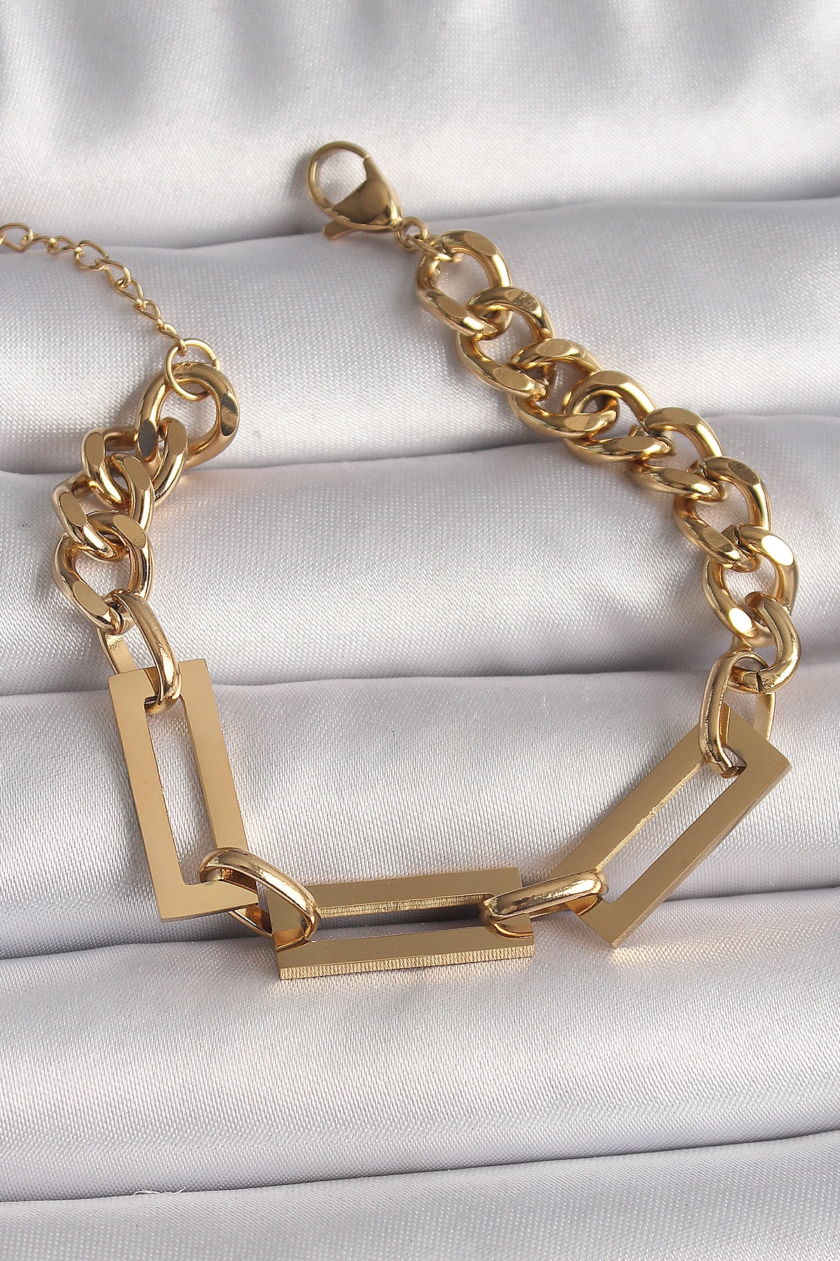 316L Çelik Gold Renk 2'Li Zincir Model Kadın Bileklik
