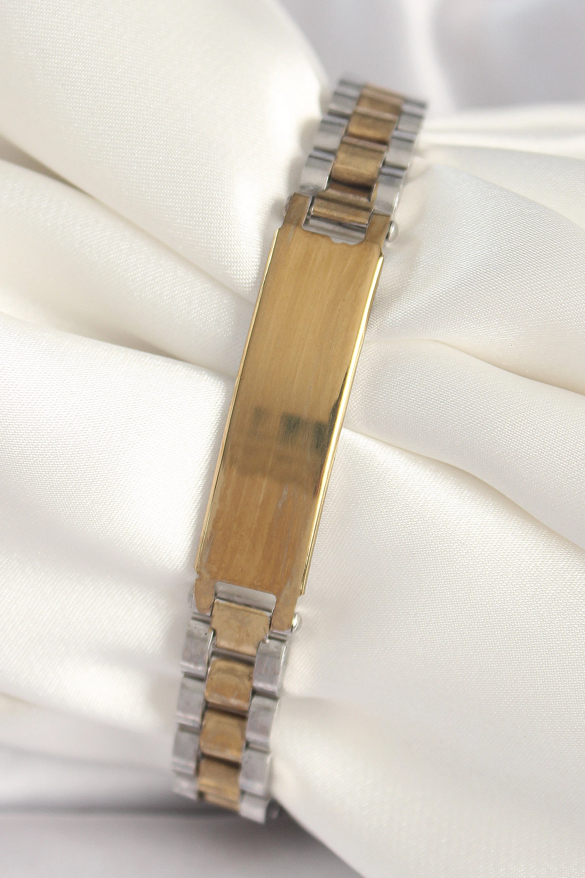 316L Çelik Gold Gümüş Renk Zincir Künye Model Erkek Bileklik