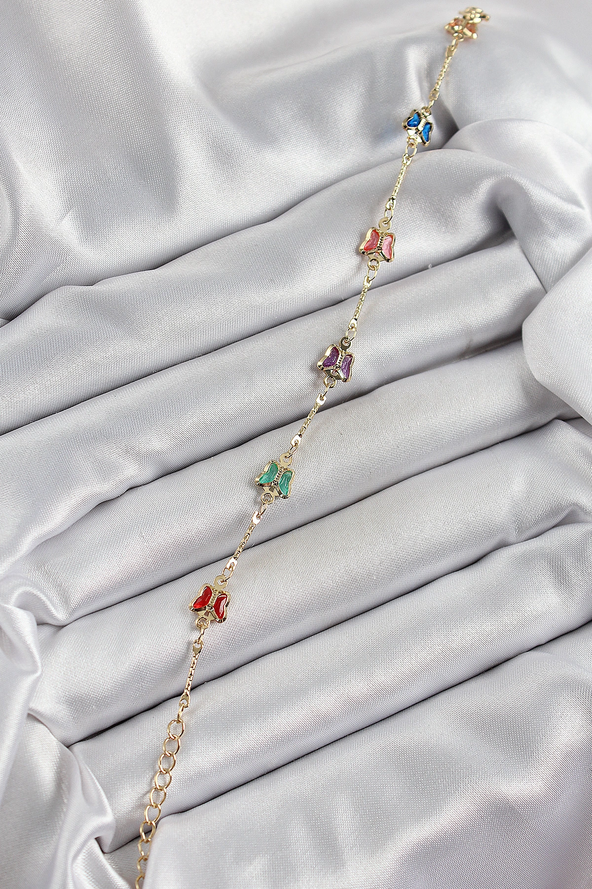 Pirinç Gold Renk Karışık Renk Kelebek Zirkon Taşlı Kadın Bileklik