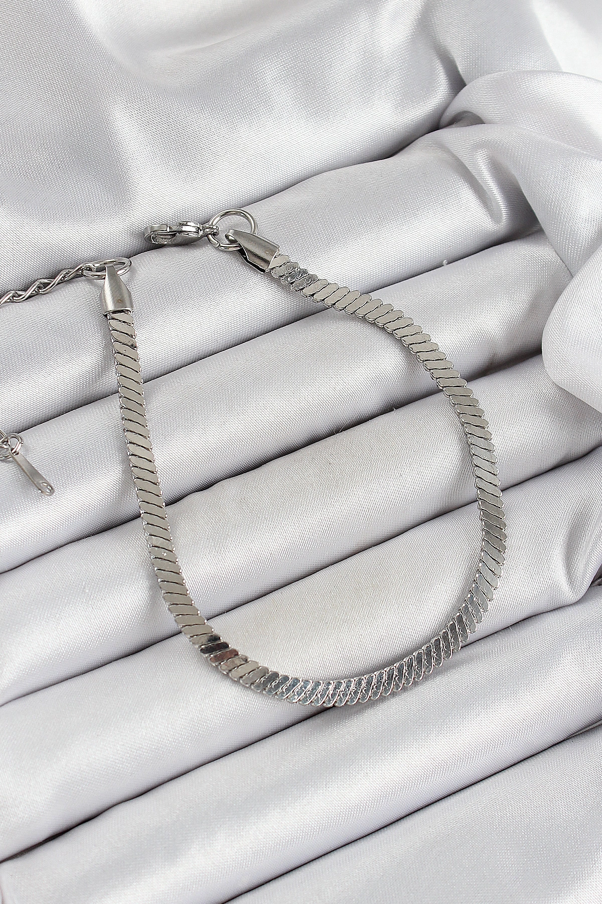 316L Çelik Gümüş Renk Yassı Zincir Model Kadın Bileklik