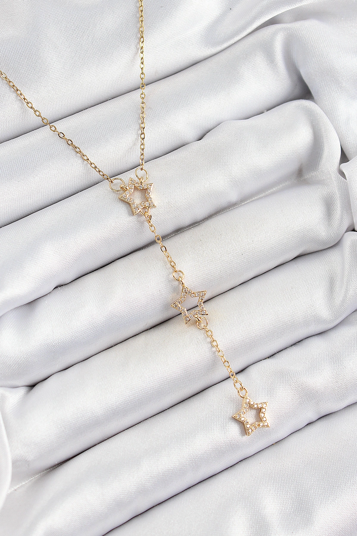 316L Çelik Zirkon Taşlı Yıldız Figürlü Y Model Gold Renk Kadın Kolye