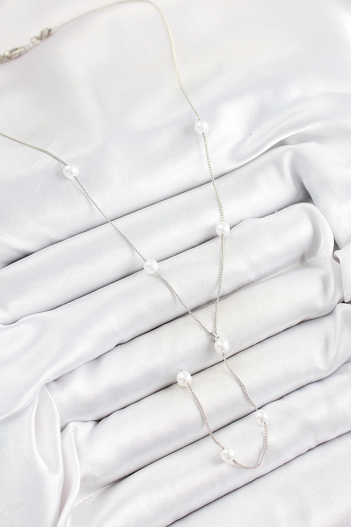 Pirinç İnci Figürlü Y Model Gümüş Renk Kadın Kolye