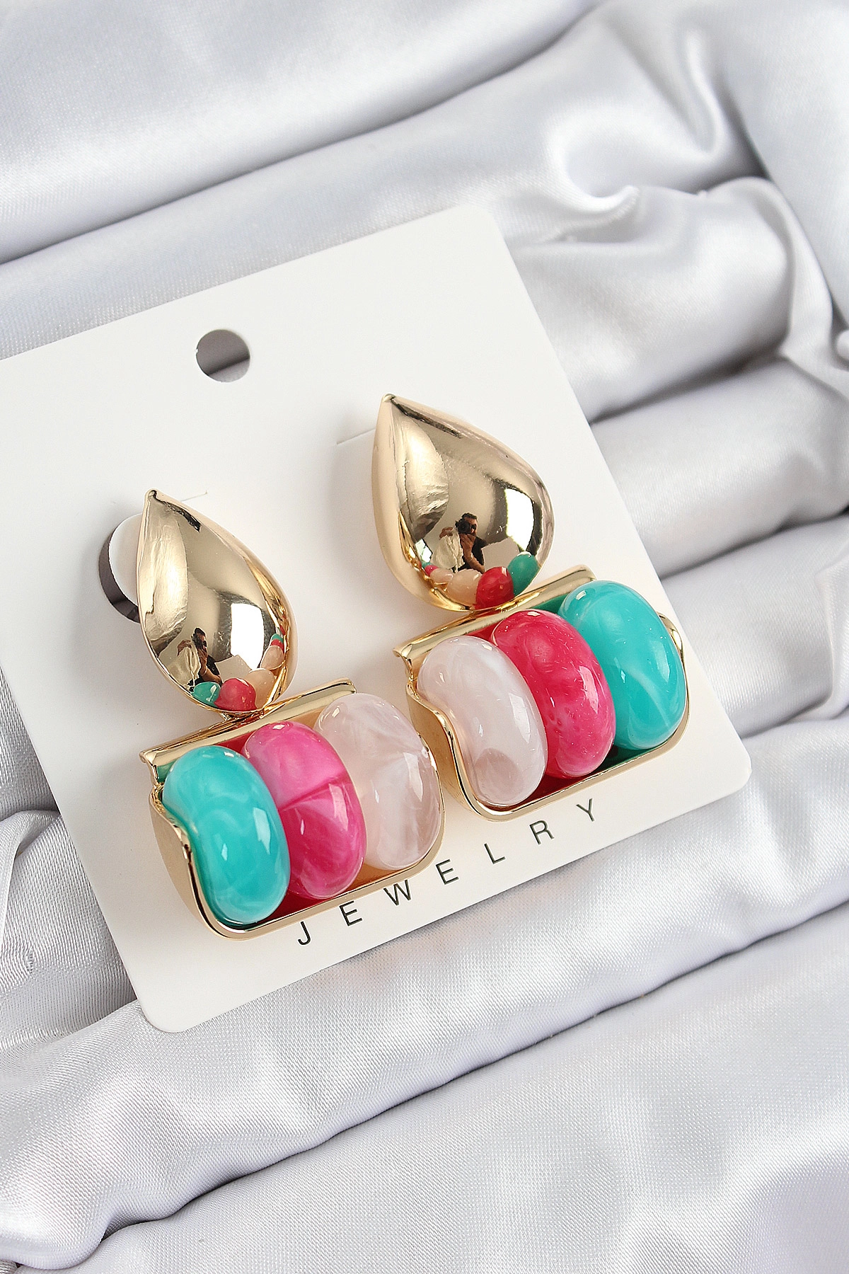 Pirinç Karışık Renk Vintage Model Kadın Küpe