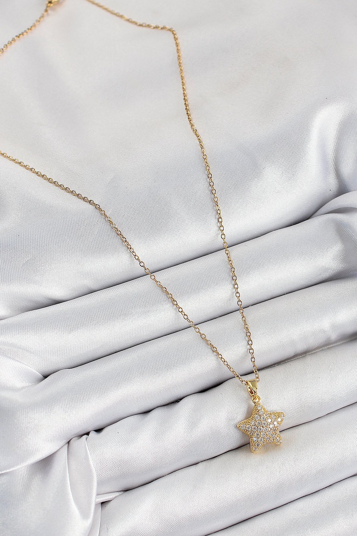 316L Çelik Zirkon Taşlı Yıldız Model Gold Renk Kadın Kolye