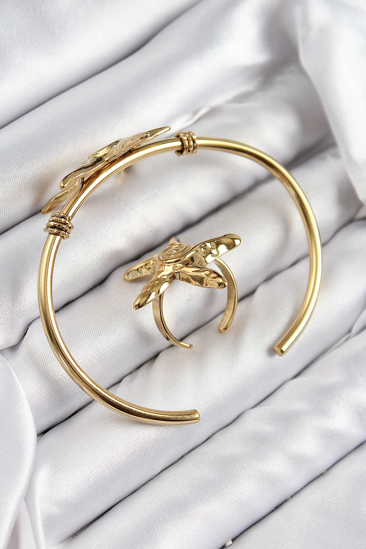 Pirinç Deniz Yıldızı Model Gold Renk Bileklik Yüzük Set