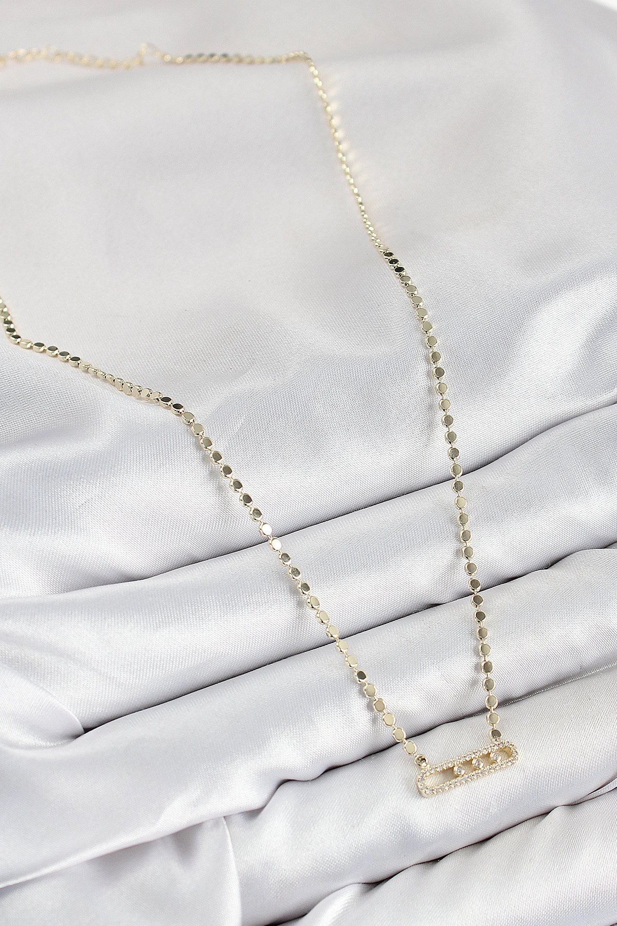 Pirinç Zirkon Taşlı Messika Model Ezme Zincir Gold Renk Kadın Kolye