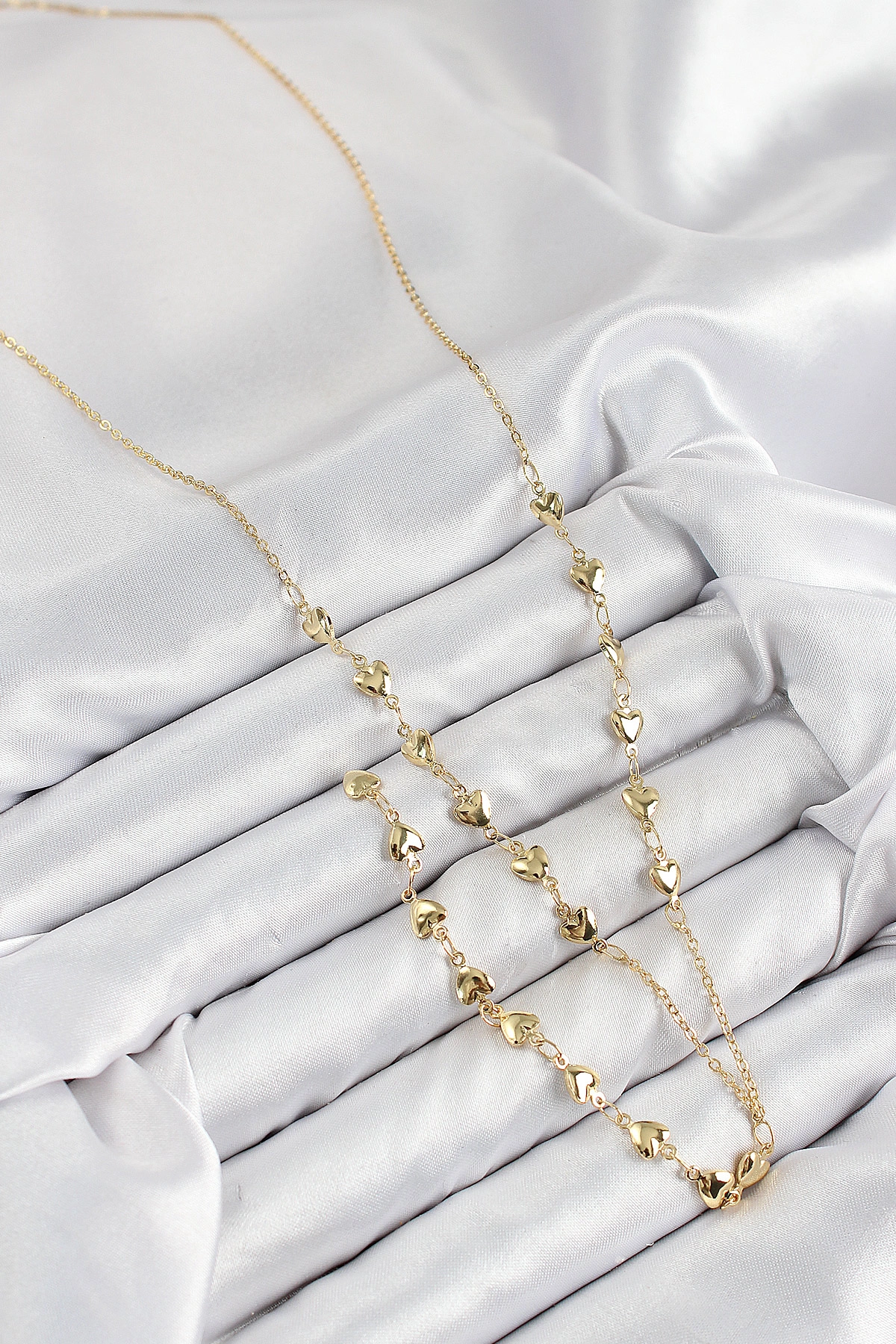 Pirinç Zirkon Taşlı Kalp Model Gold Renk Y Kolye