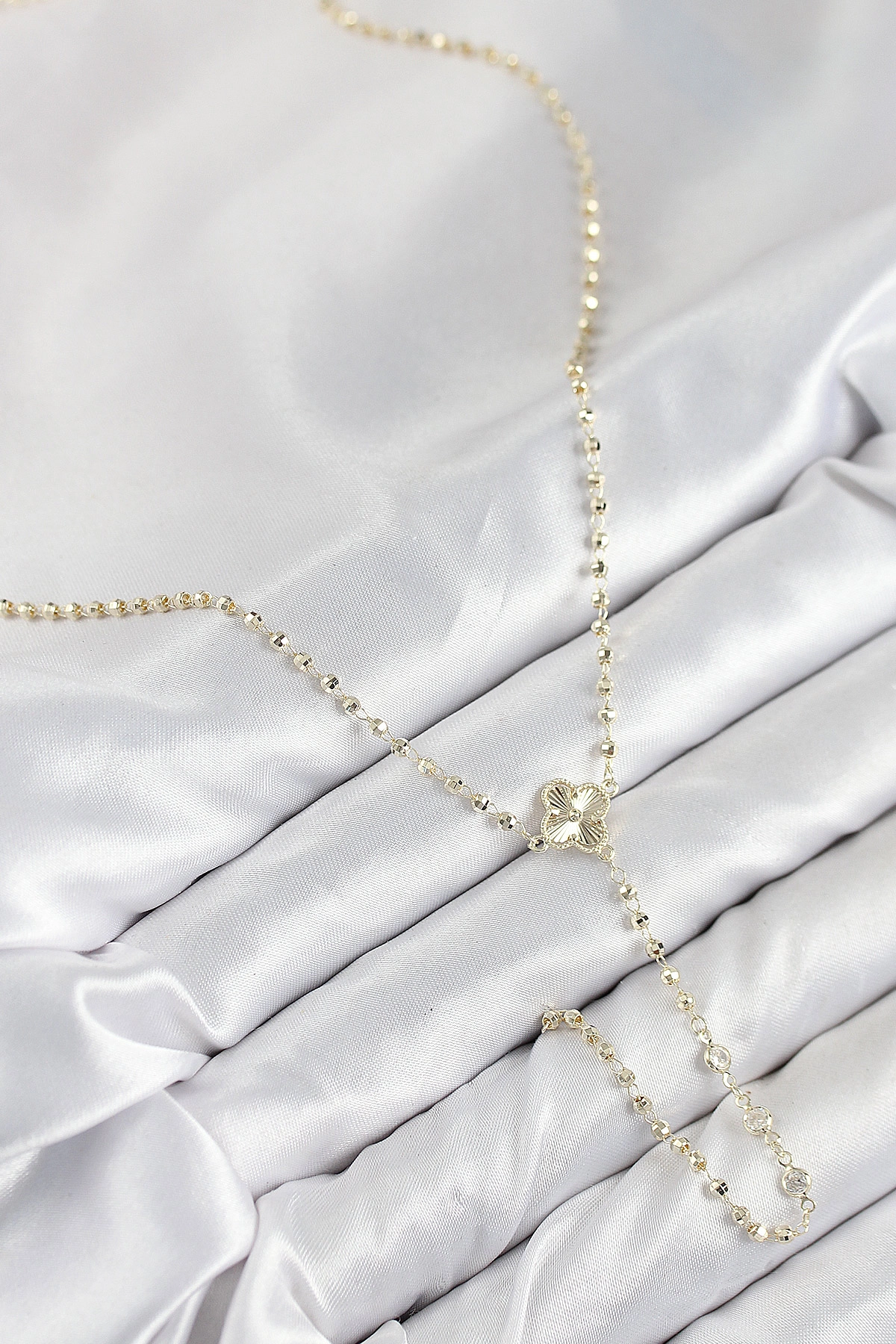 Pirinç Zirkon Taşlı Yonca Model Gold Renk Kadın Y Kolye