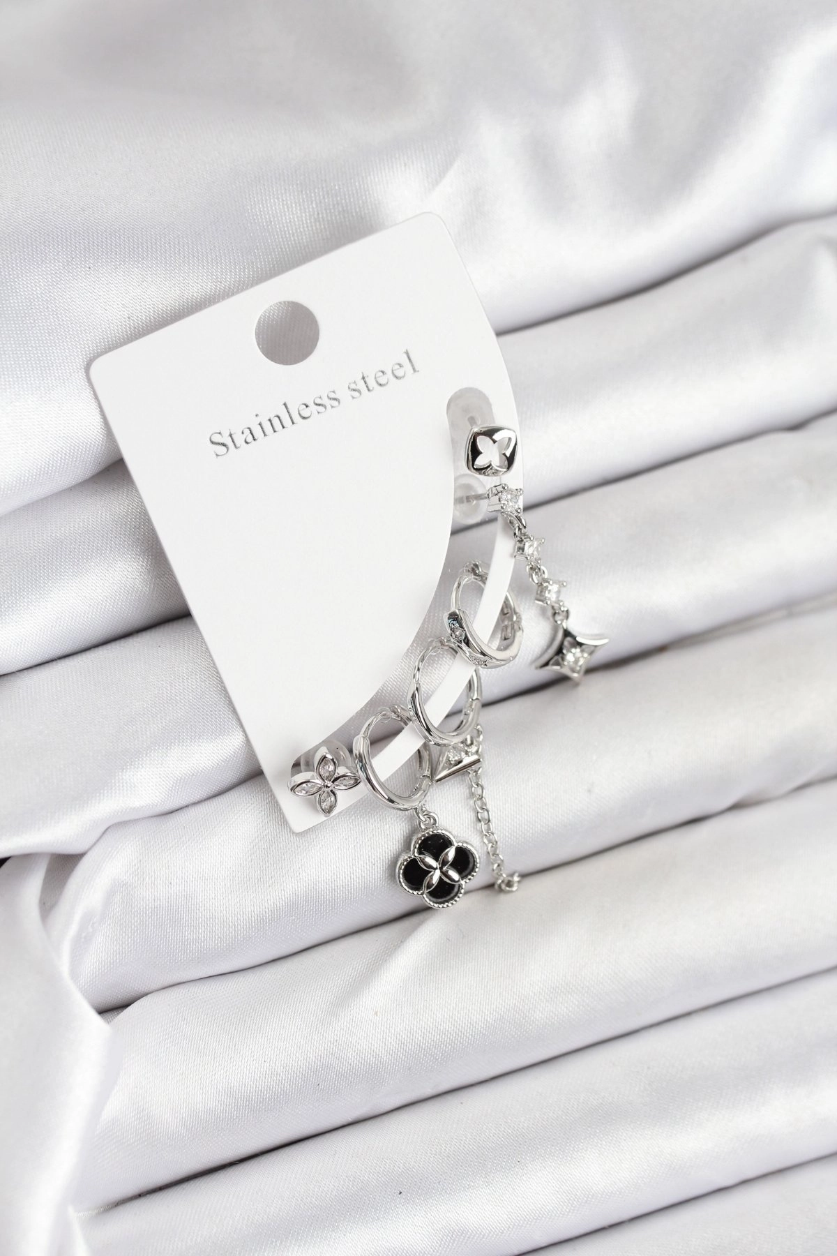 Pirinç Gümüş Renk Kadın Set Küpe