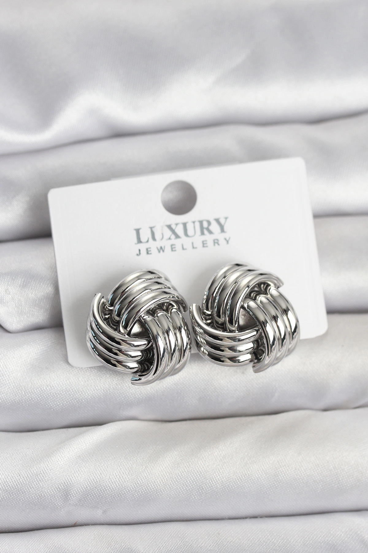 Pirinç Sarmal Gümüş Renk Kadın Küpe