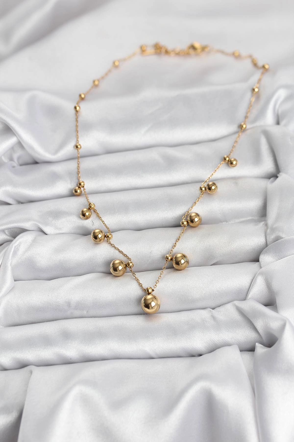 316L Çelik Zincir Gold Renk Topçuklu Kolye