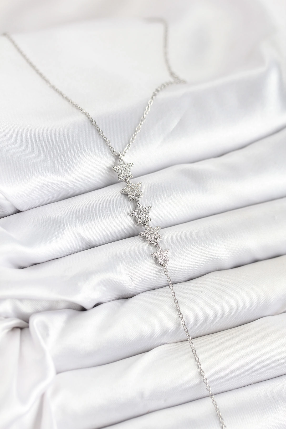 316L Çelik Zincir Gümüş Renk Yıldız Model Y Kolye