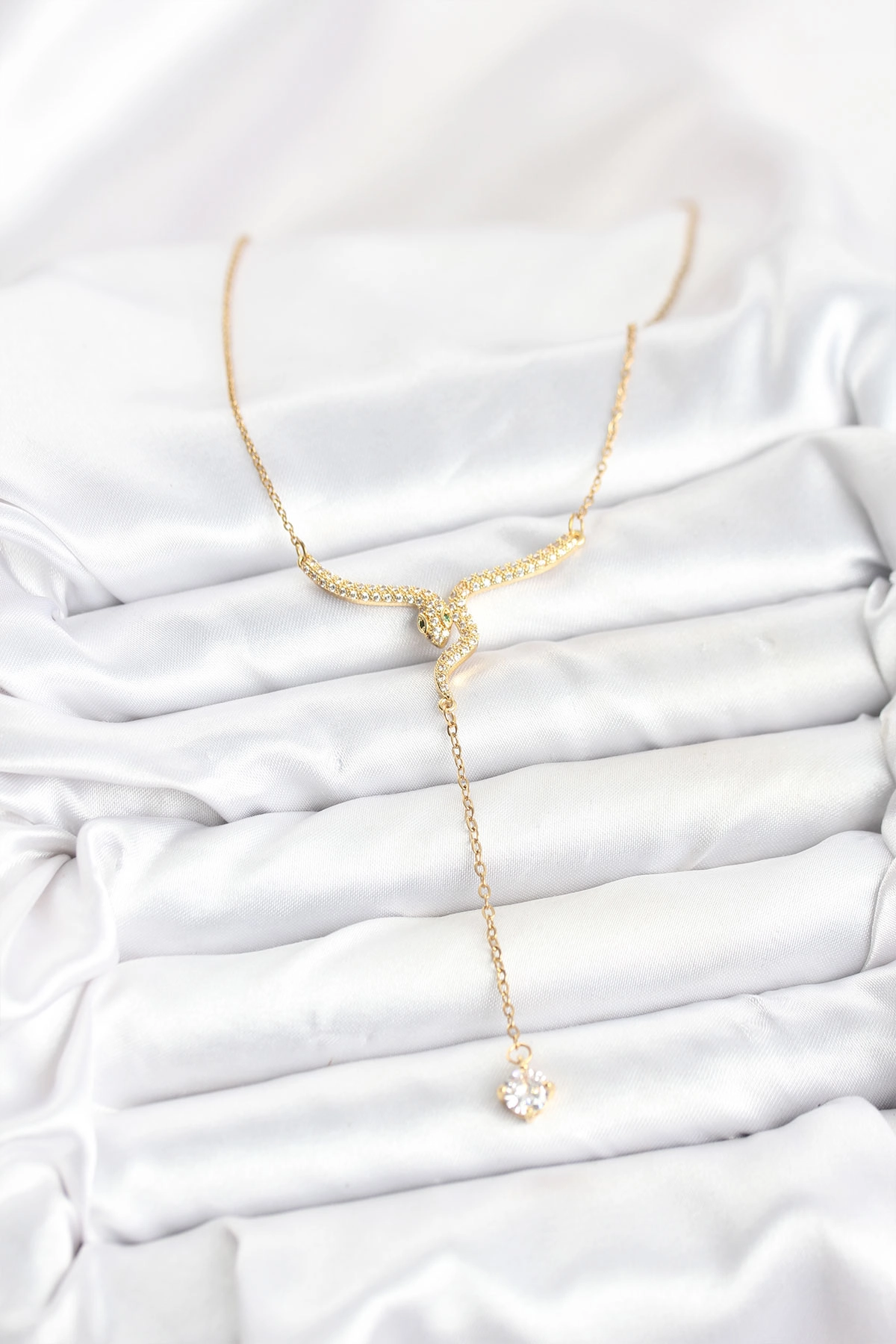 316L Çelik Zincir Gold Renk Yılan Model Y Kolye