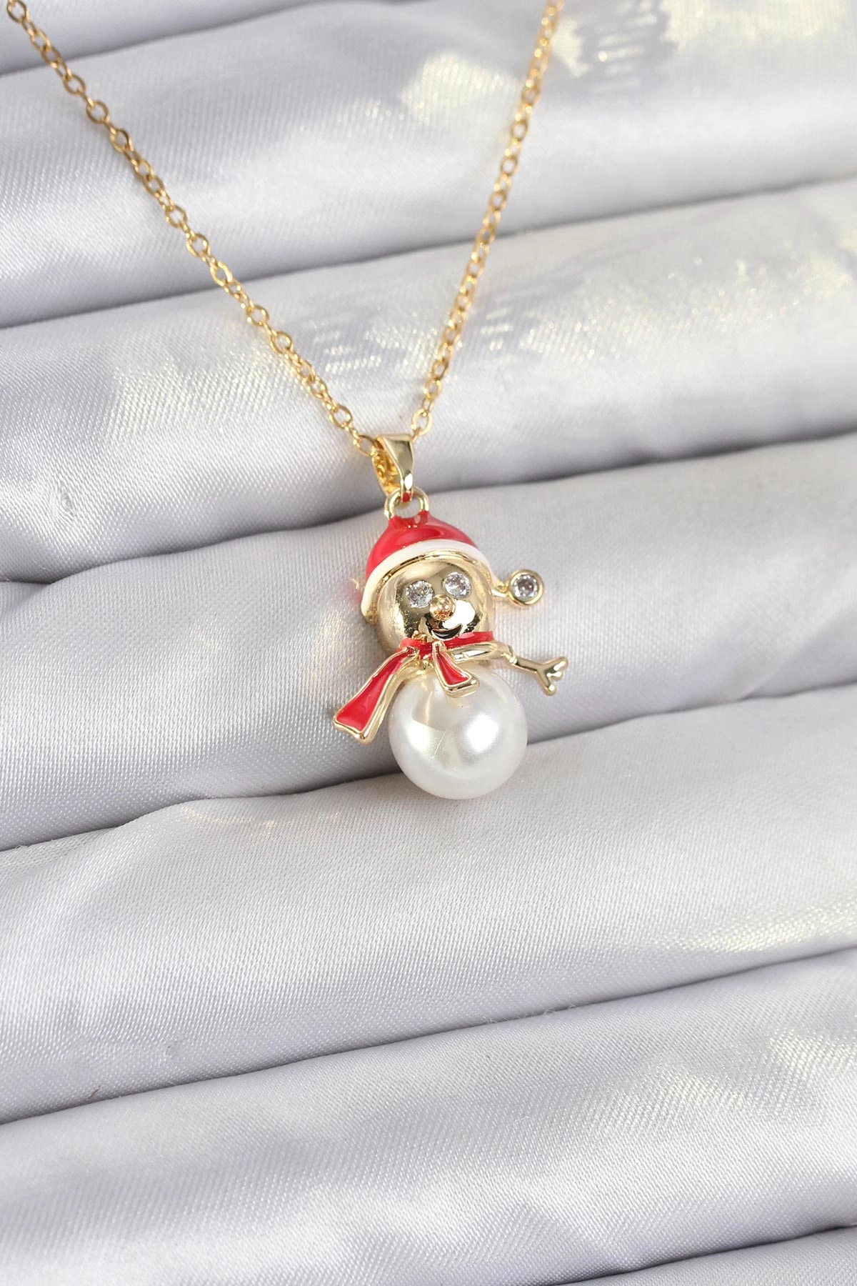 316L Çelik Zincir Gold Renk Kardan Adam Model Yılbaşı Temalı Kadın Kolye