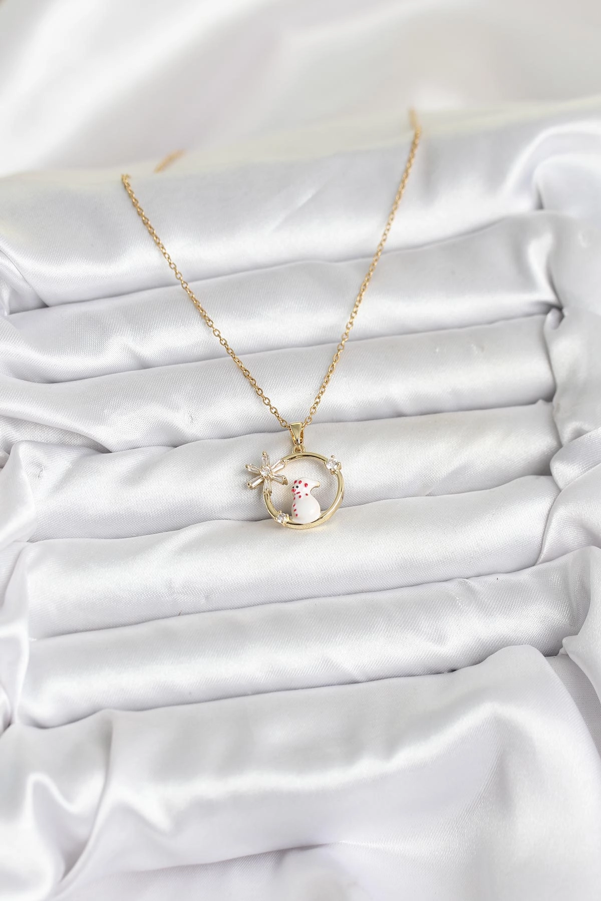 316L Çelik Zincir Gold Zirkon Taşlı Yılbaşı Temalı Kadın Kolye