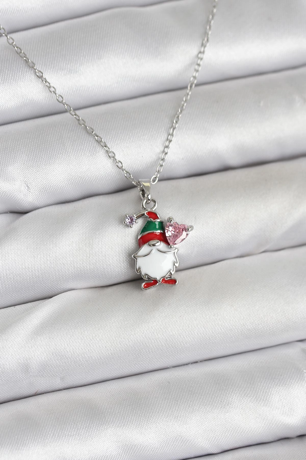 316L Çelik Zincir Gümüş Renk Yılbaşı Teması Kadın Kolye