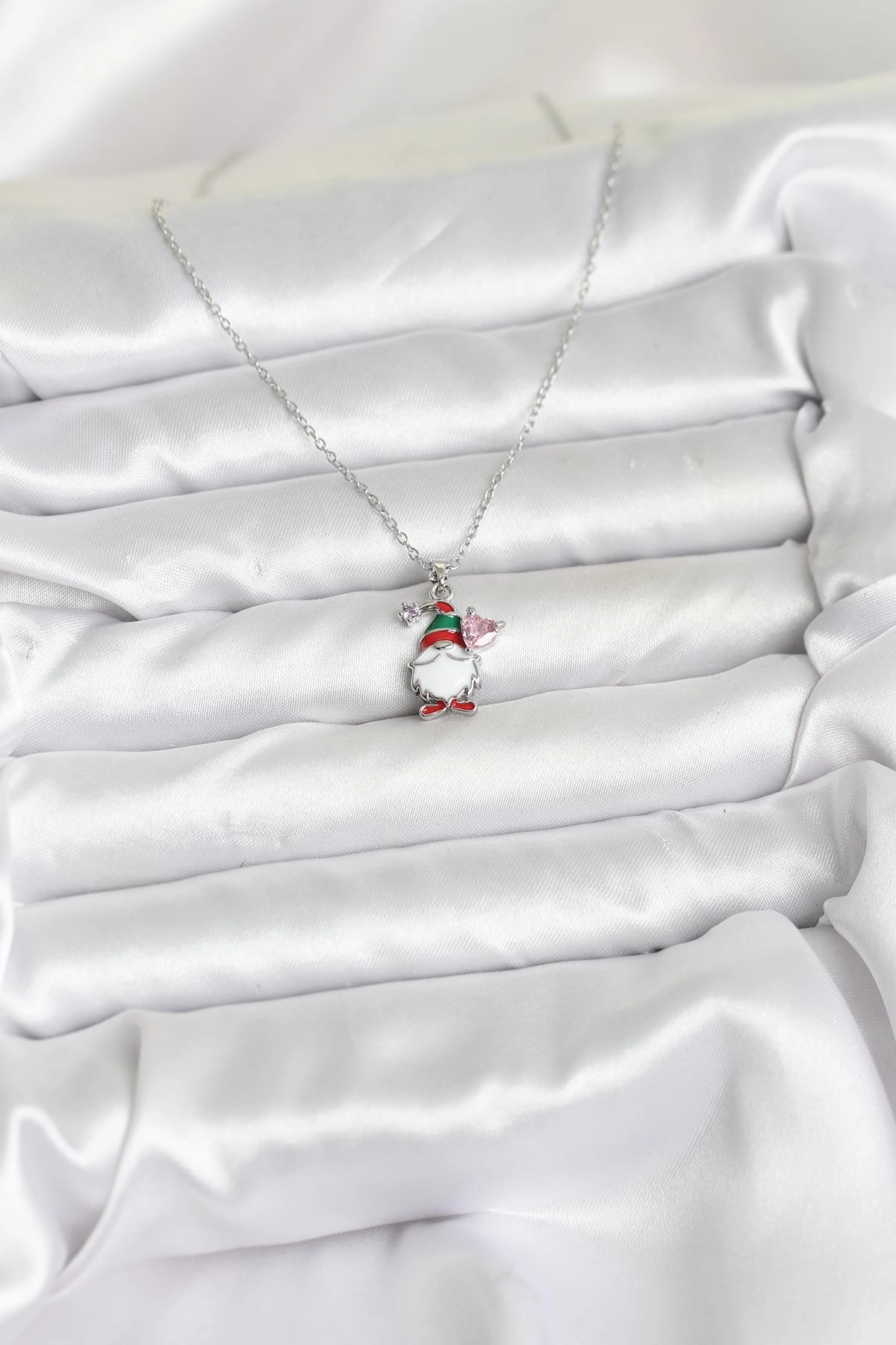 316L Çelik Zincir Gümüş Renk Yılbaşı Teması Kadın Kolye