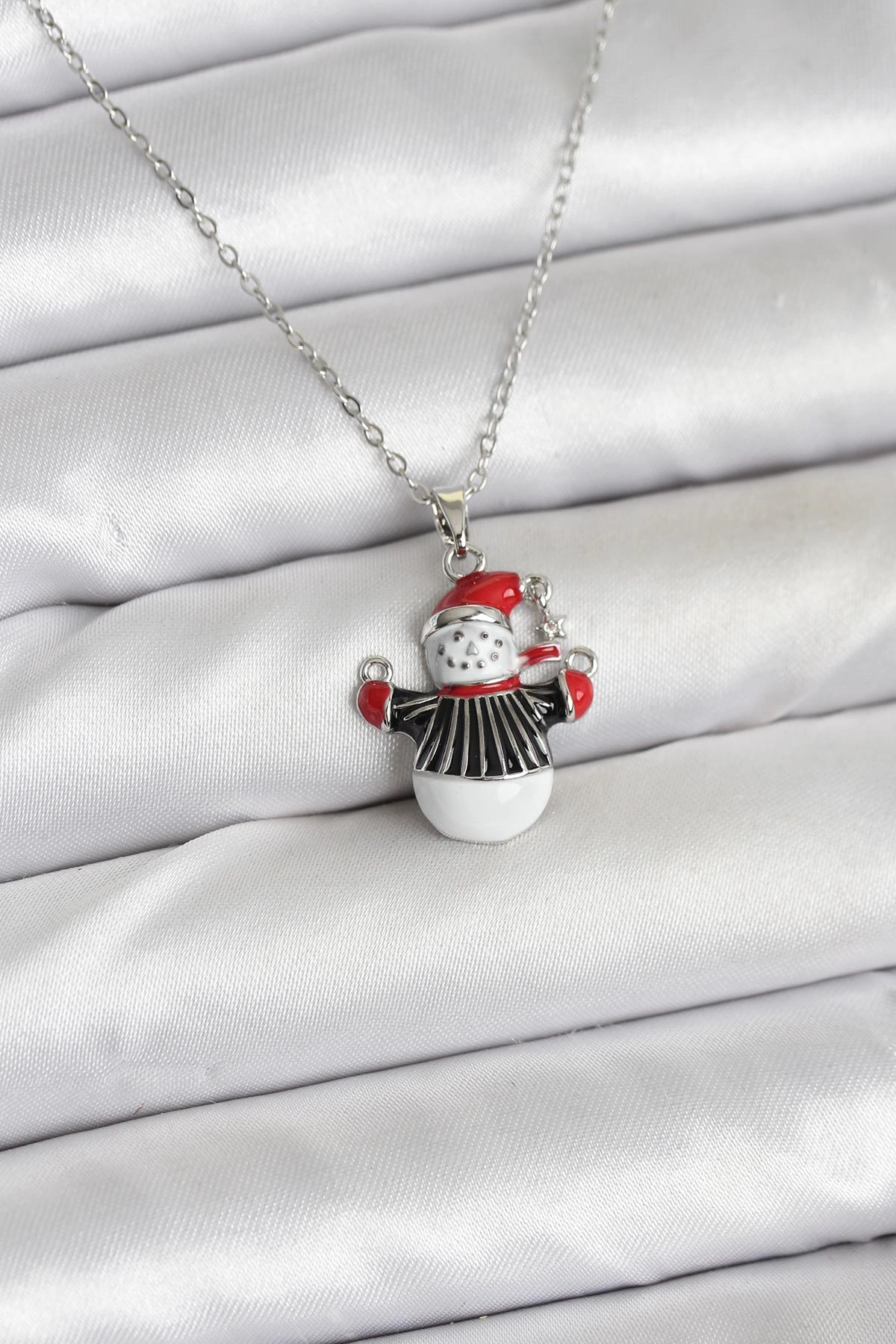 316L Çelik Zincir Gümüş Renk Kardan Adam Figürlü Yılbaşı Temalı Kadın Kolye