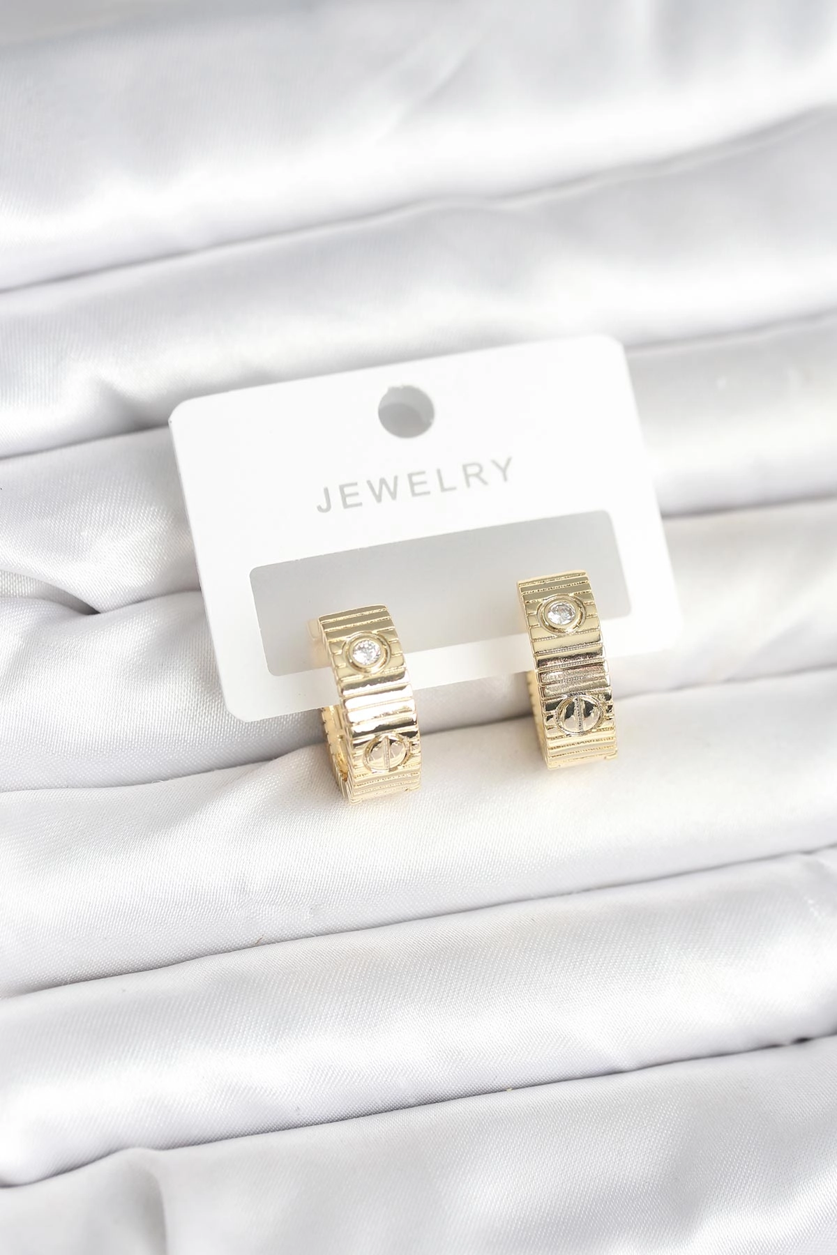 Pirinç Gold Renk Zirkon Taşlı Halka Kadın Küpe