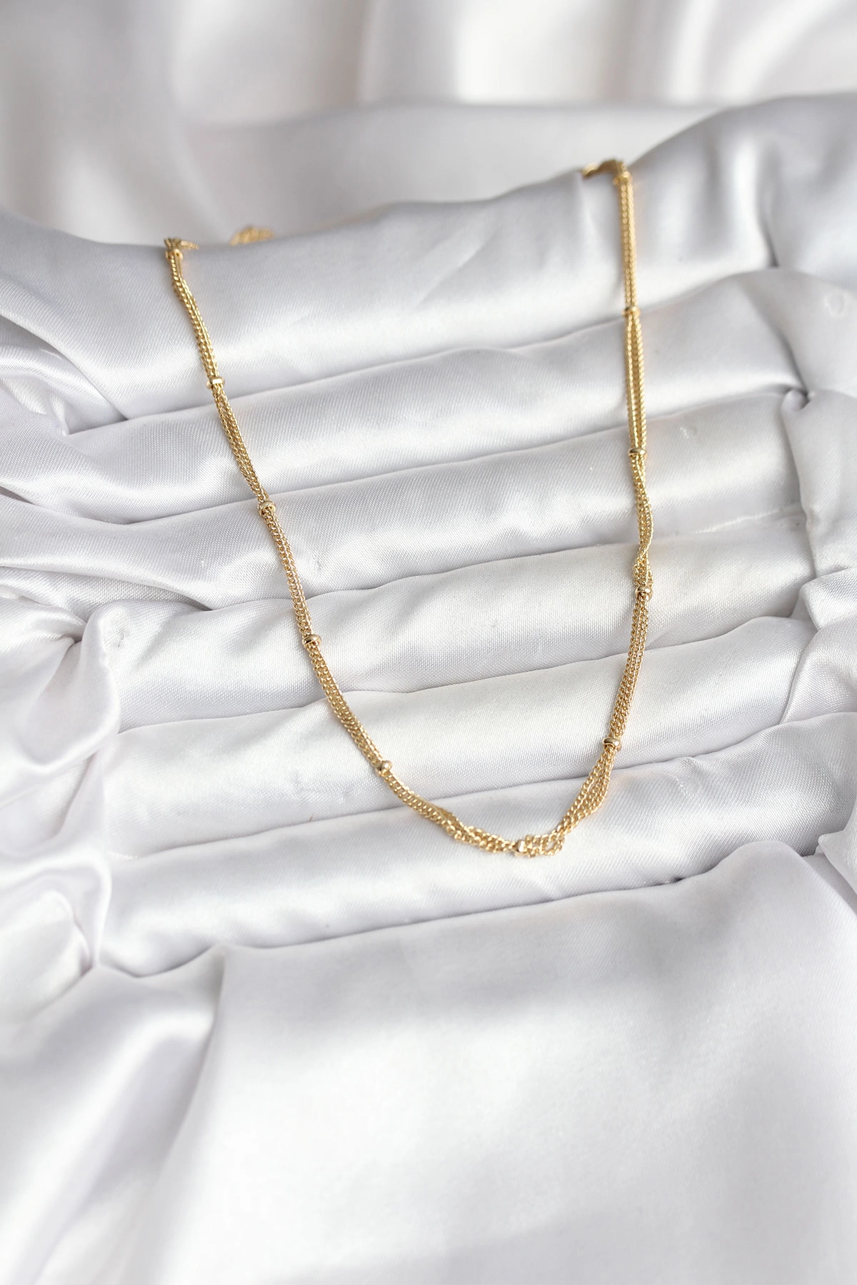 14K Gold Renk Kaplama Topçuk Zincirli Model CM Kadın Kolye