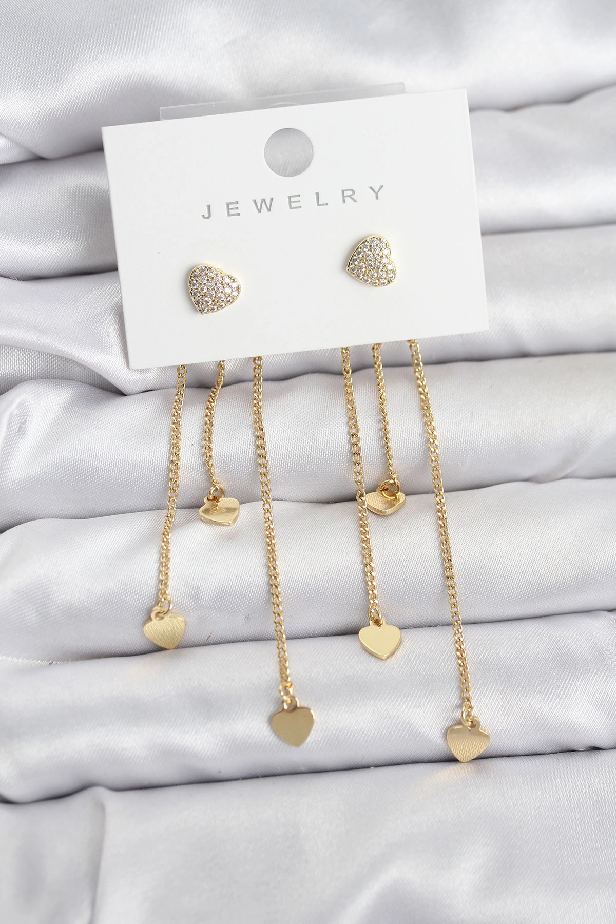 Kalp Model Gold Renk Pirinç Sallantılı Kadın Küpe