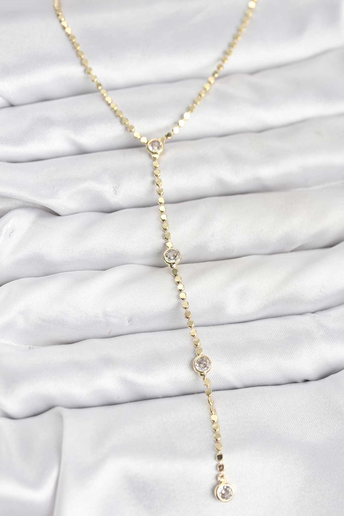 316L Çelik Gold Renk Ezme Zincir Model Y Kadın Kolye