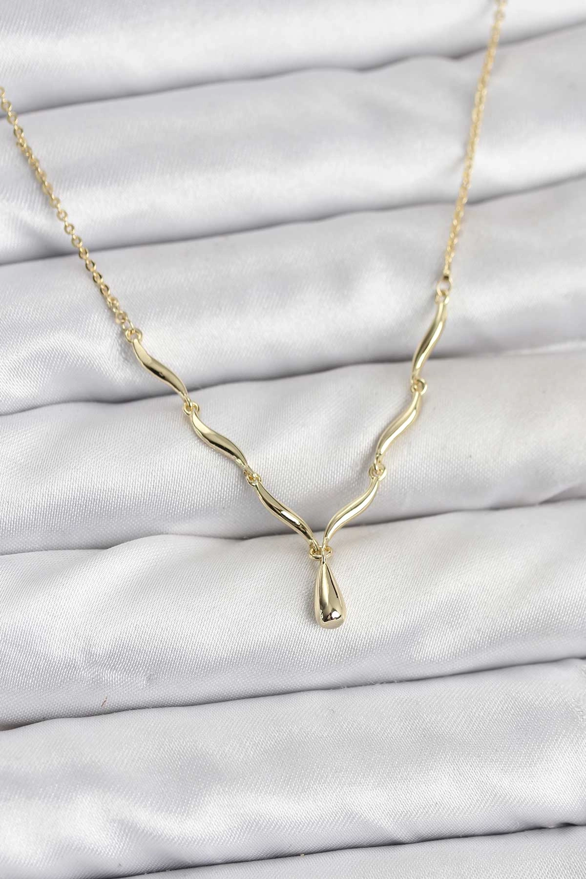 Pirinç Gold Renk Damla Model Kadın Kolye