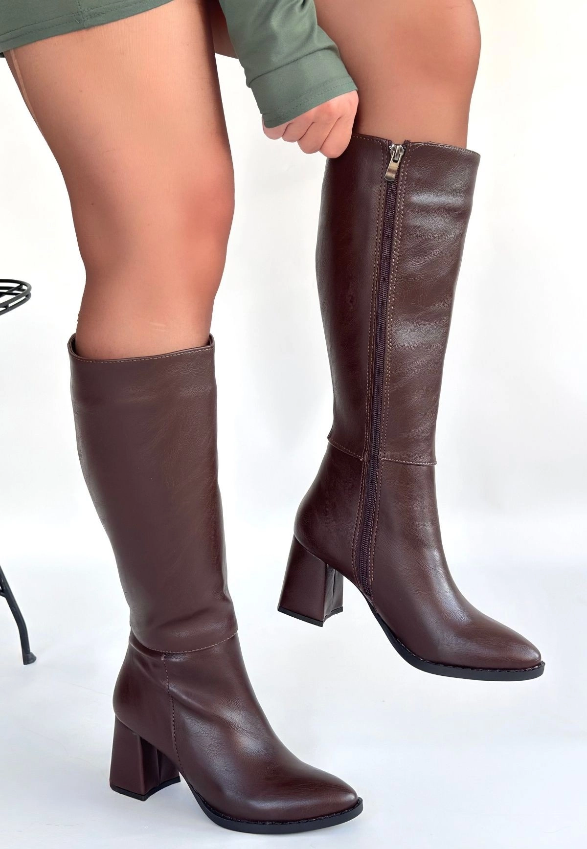Morena Acı Kahve Cilt Topuklu Çizme