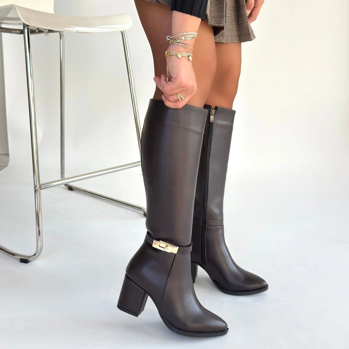 Jeoli Kahverengi Cilt Topuklu Çizme