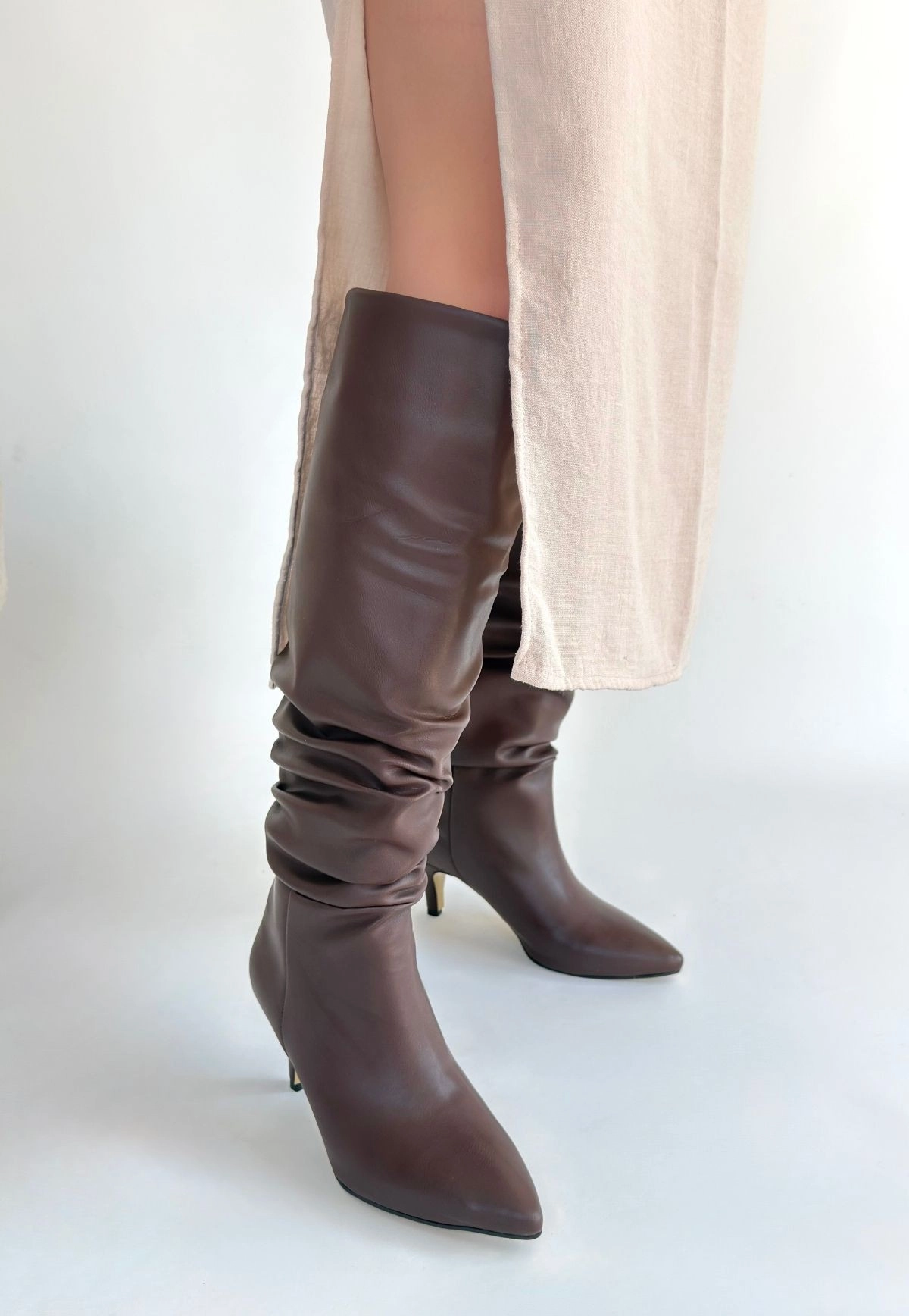 Zelya Kahverengi Cilt Topuklu Çizme