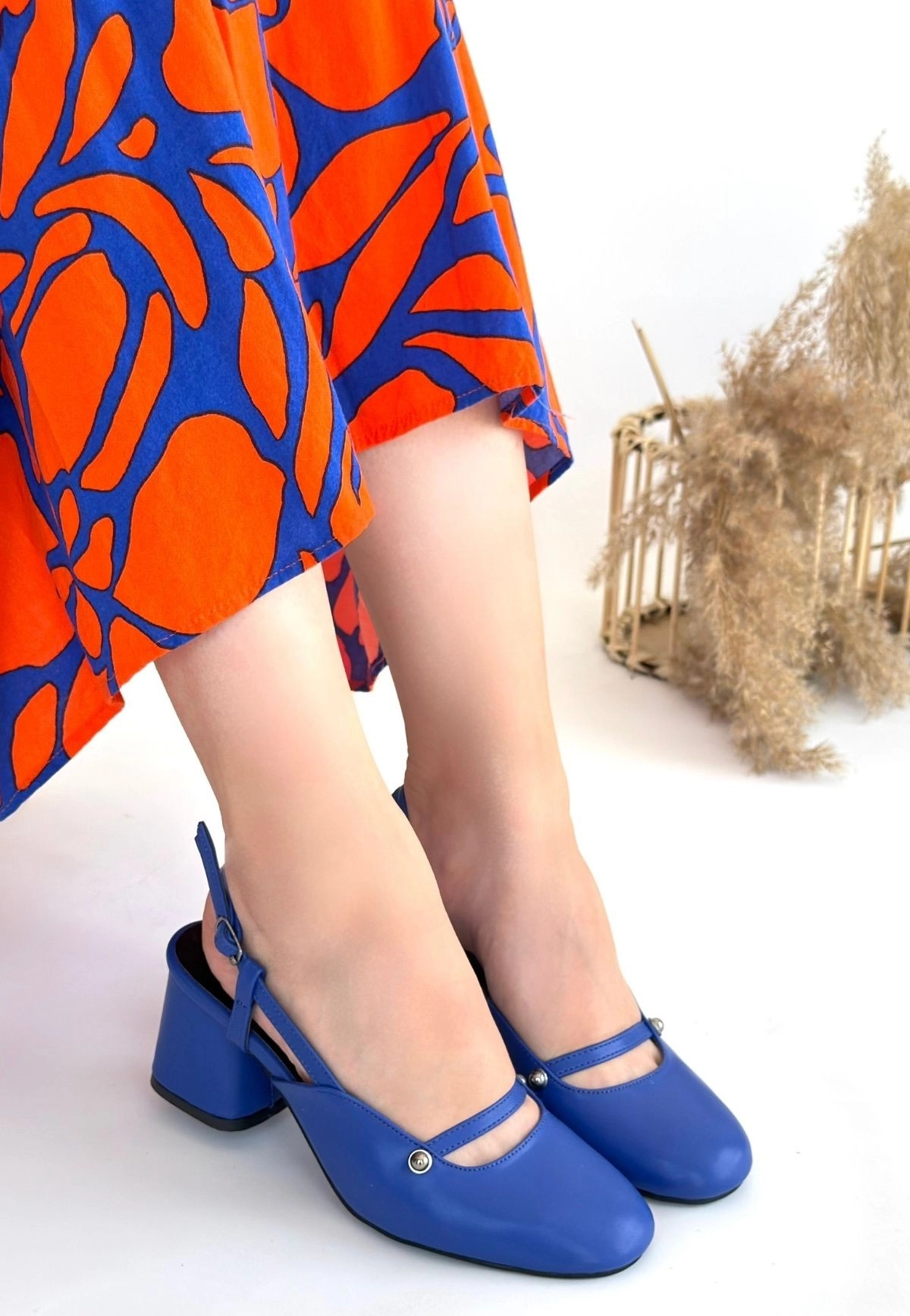 Jecci Mavi Cilt Topuklu Ayakkabı