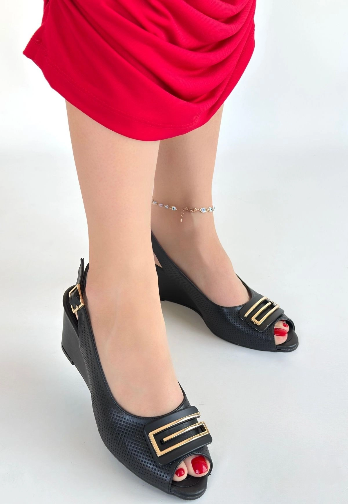 Mamba Siyah Cilt Dolgu Topuk Ayakkabı