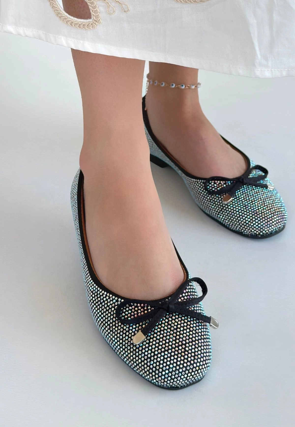 Potte Siyah Saten Babet Ayakkabı