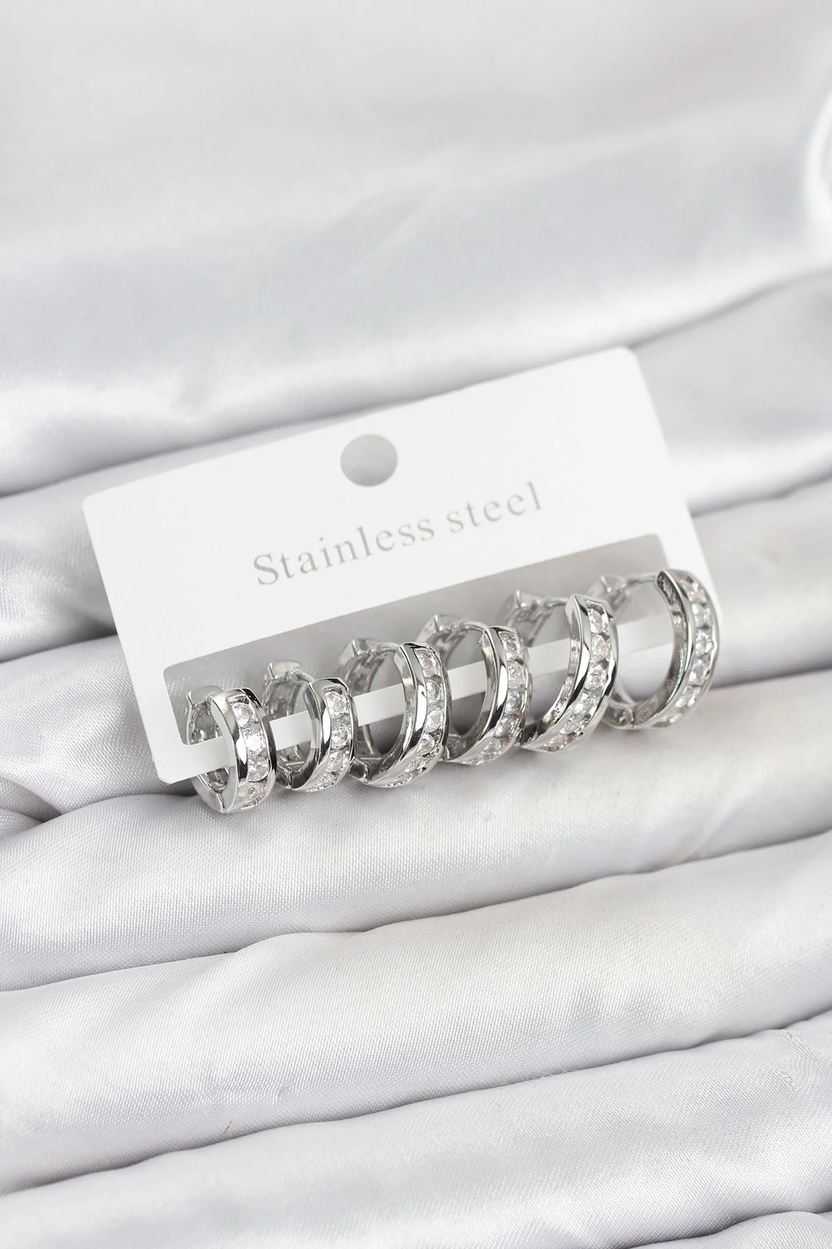 316L Çelik Gümüş Renk Su Yolu Halka Küpe Seti