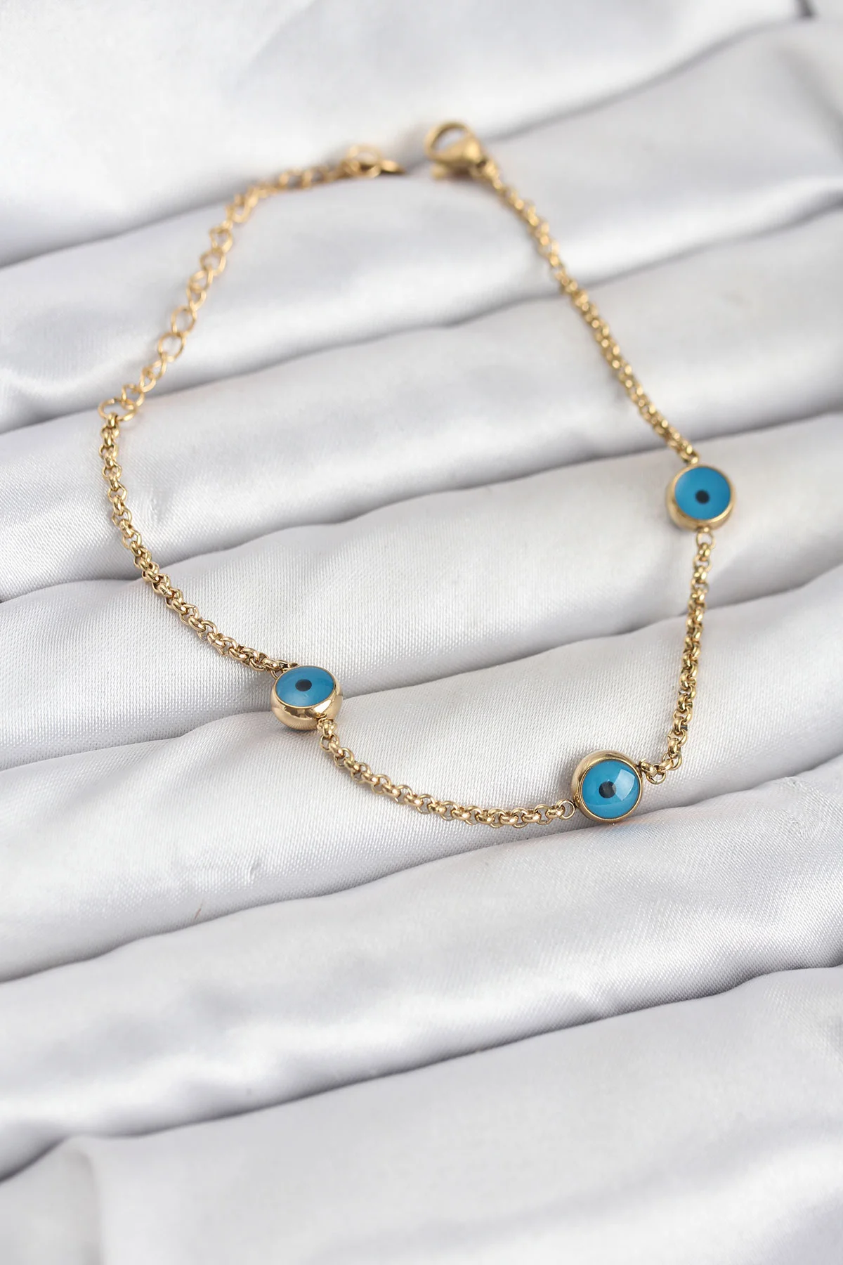 316L Çelik Gold Renkli Nazar Boncuk Model Kadın Bileklik