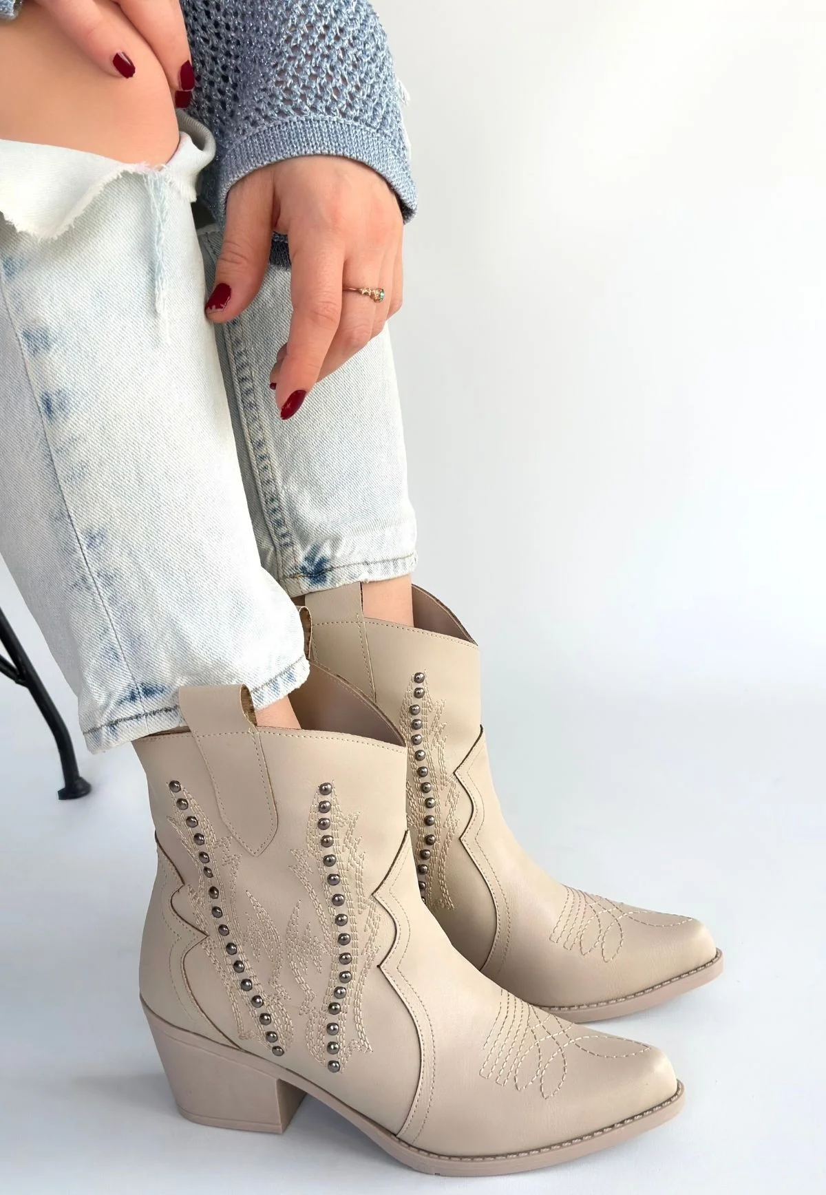 Matin Bej Cilt Topuklu Bot