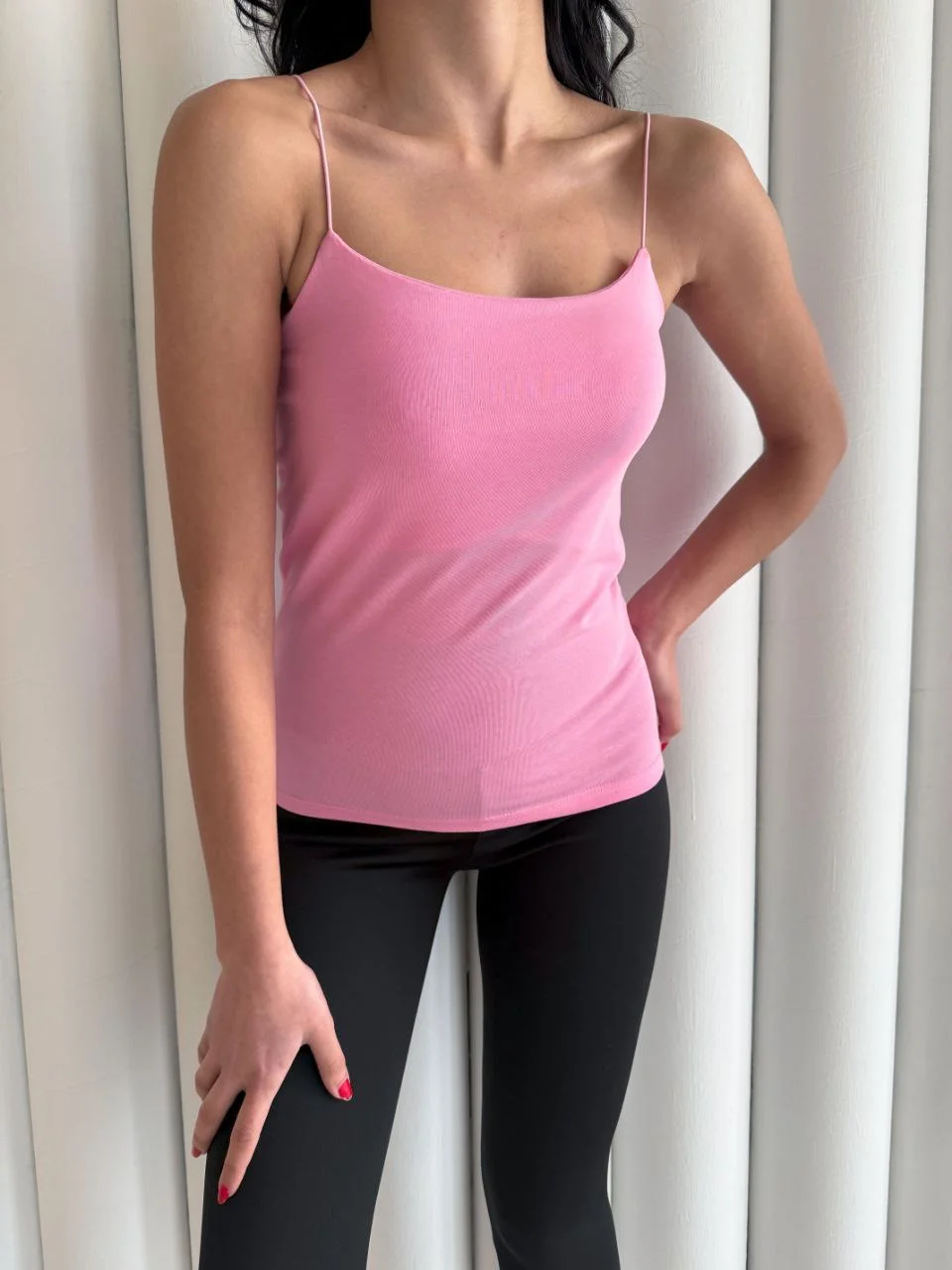 Kadın İp Askılı Uzun Crop - Pembe