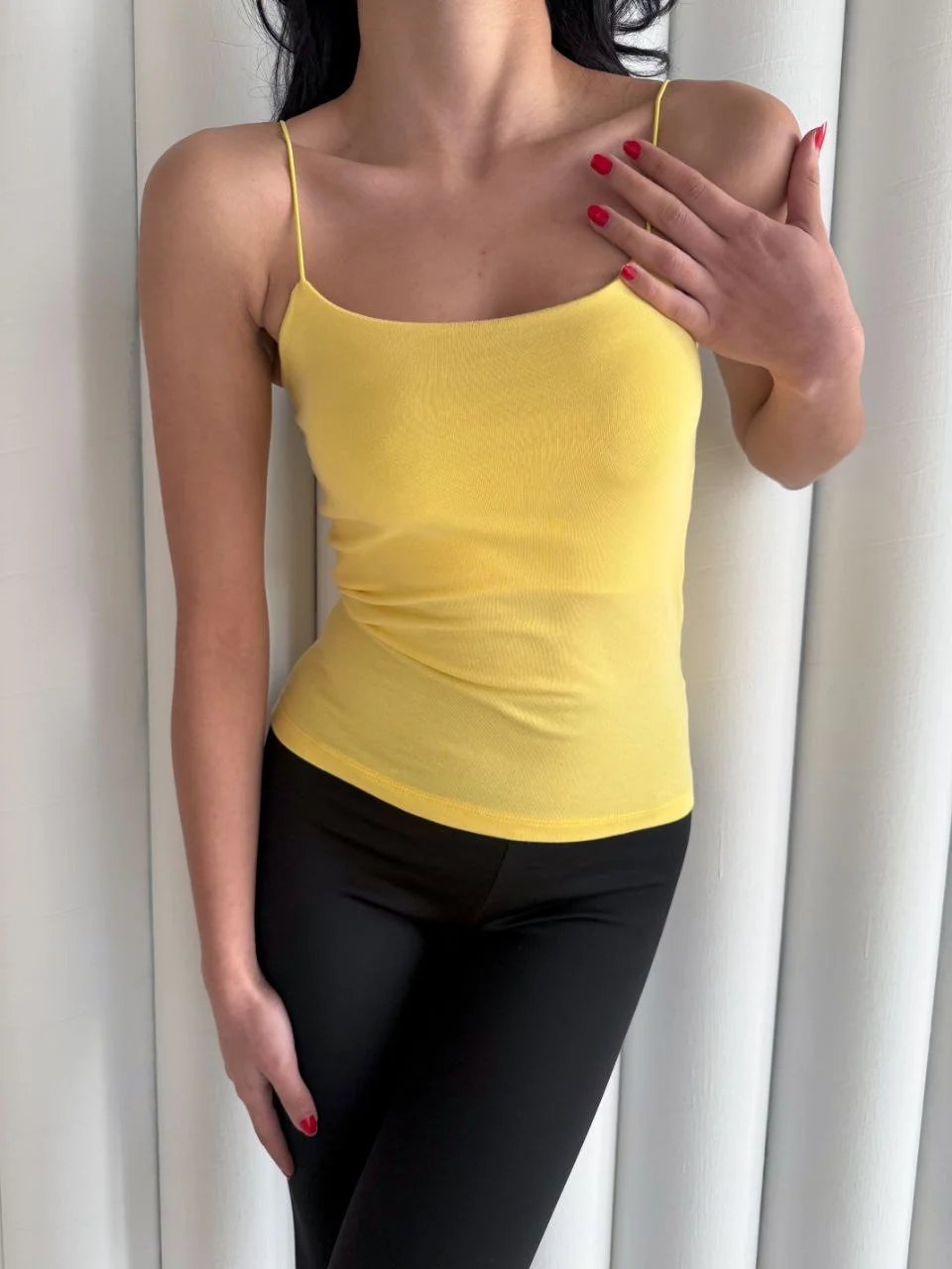 Kadın İp Askılı Uzun Crop - Sarı