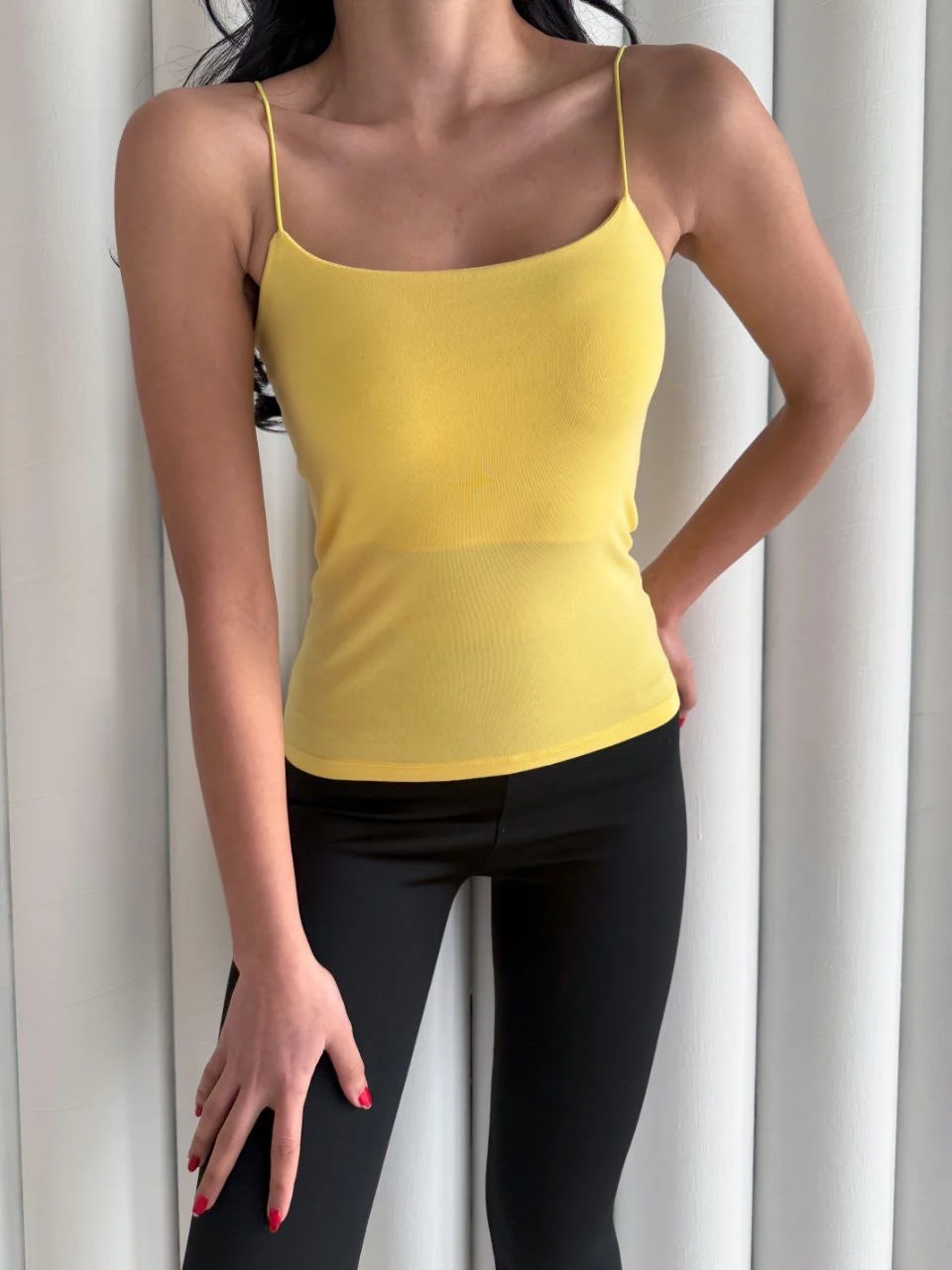 Kadın İp Askılı Uzun Crop - Sarı