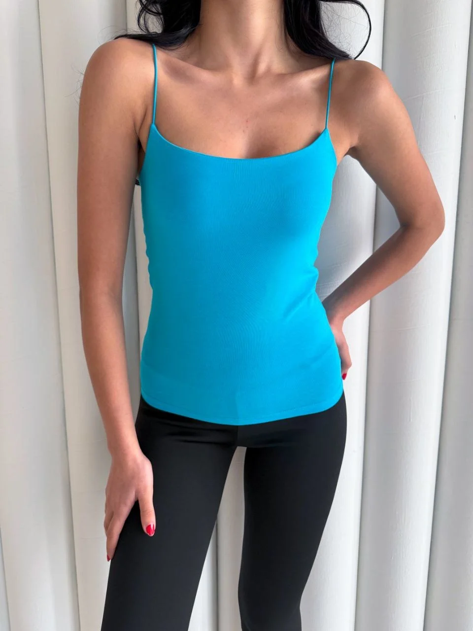 Kadın İp Askılı Uzun Crop - Mavi