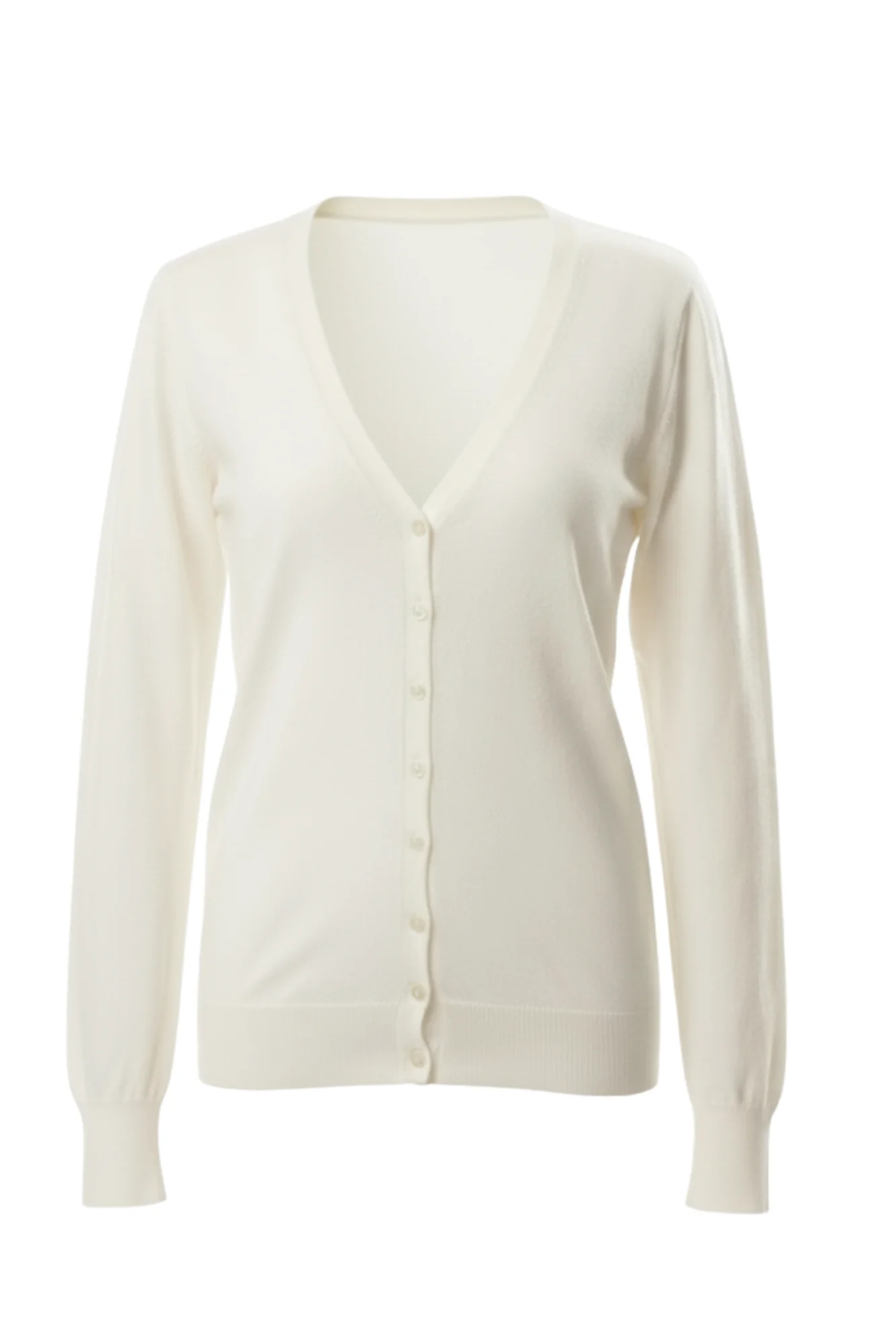 Ekru V Yaka Düğmeli Basic Triko Kadın Hırka