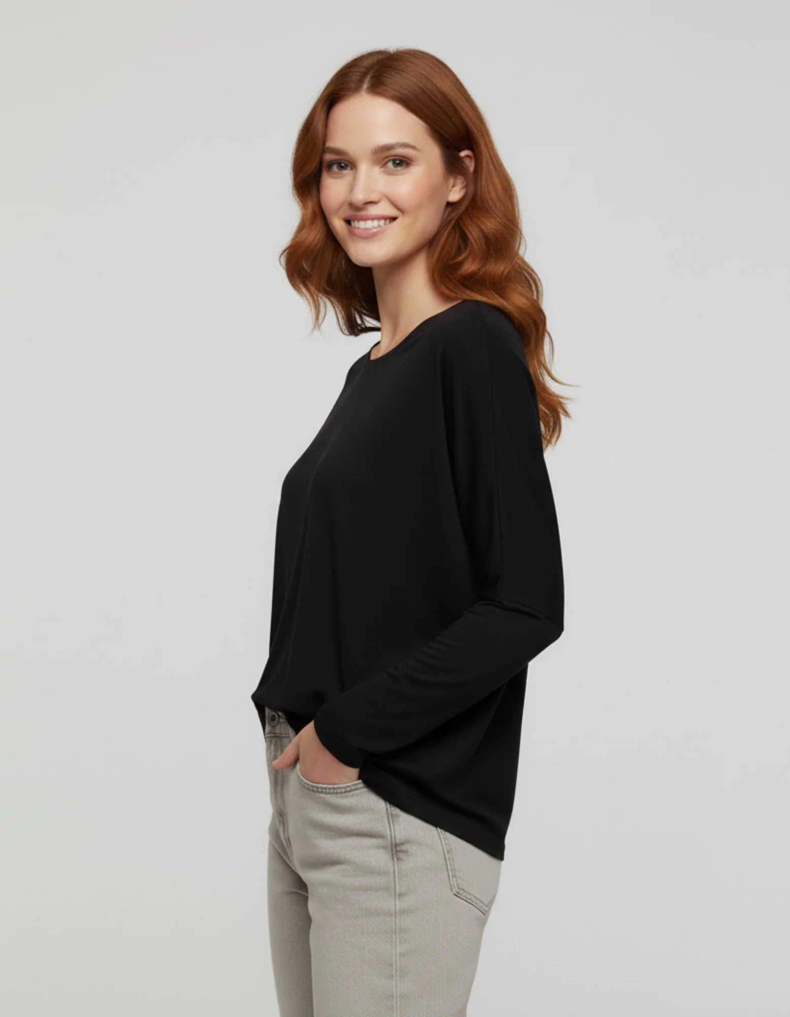 Siyah Basic Uzun Kollu Viskon Kadın Bluz