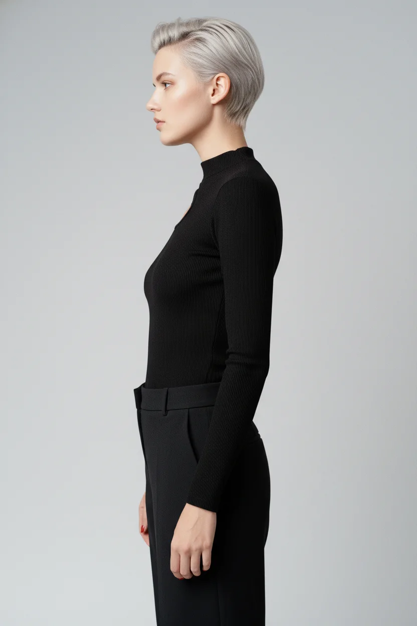 Balıkçı Yaka Kaşkorse Cut Out Detaylı Bluz - Siyah