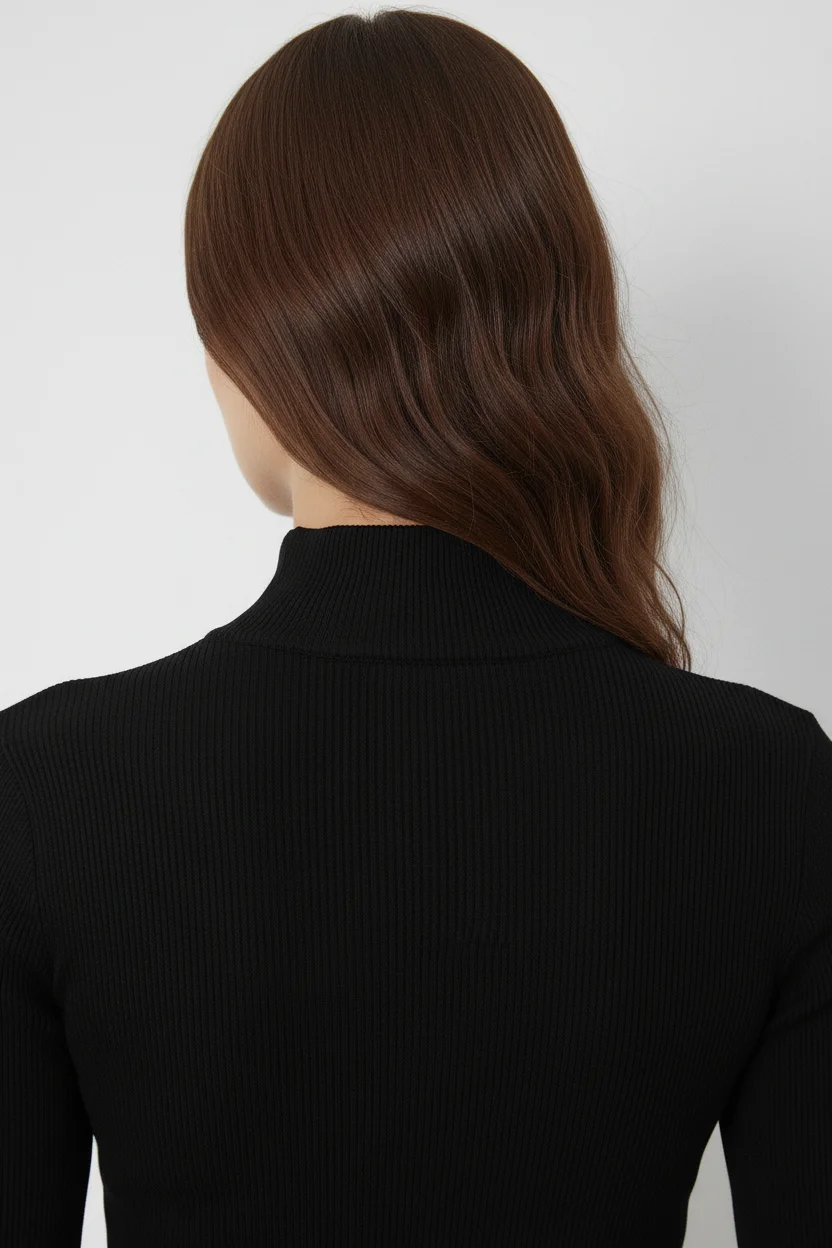 Kaşkorse Fermuarlı Yarım Balıkçı Yaka Bluz - Siyah