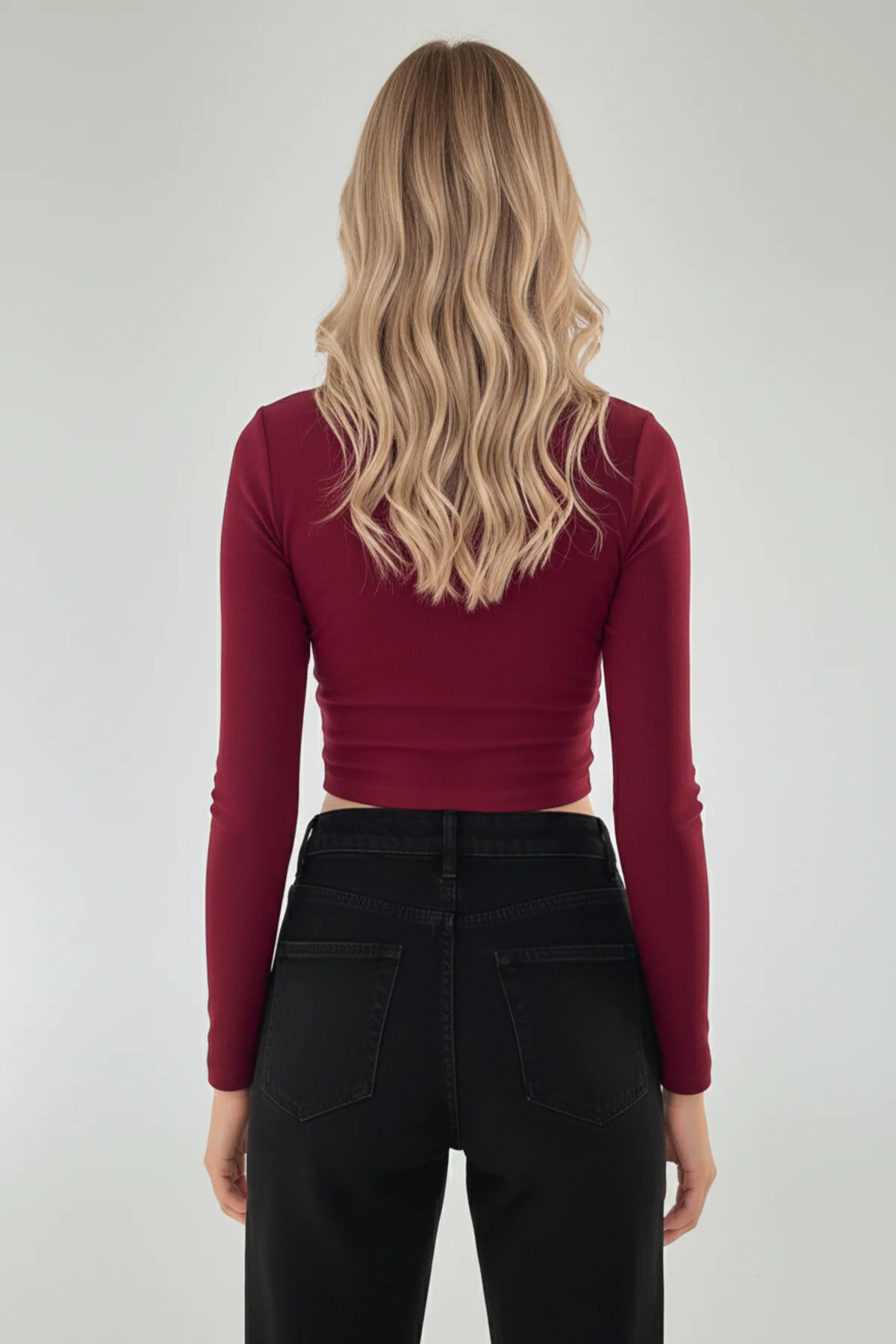Kaşkorse Büzgülü Crop Bluz - Bordo